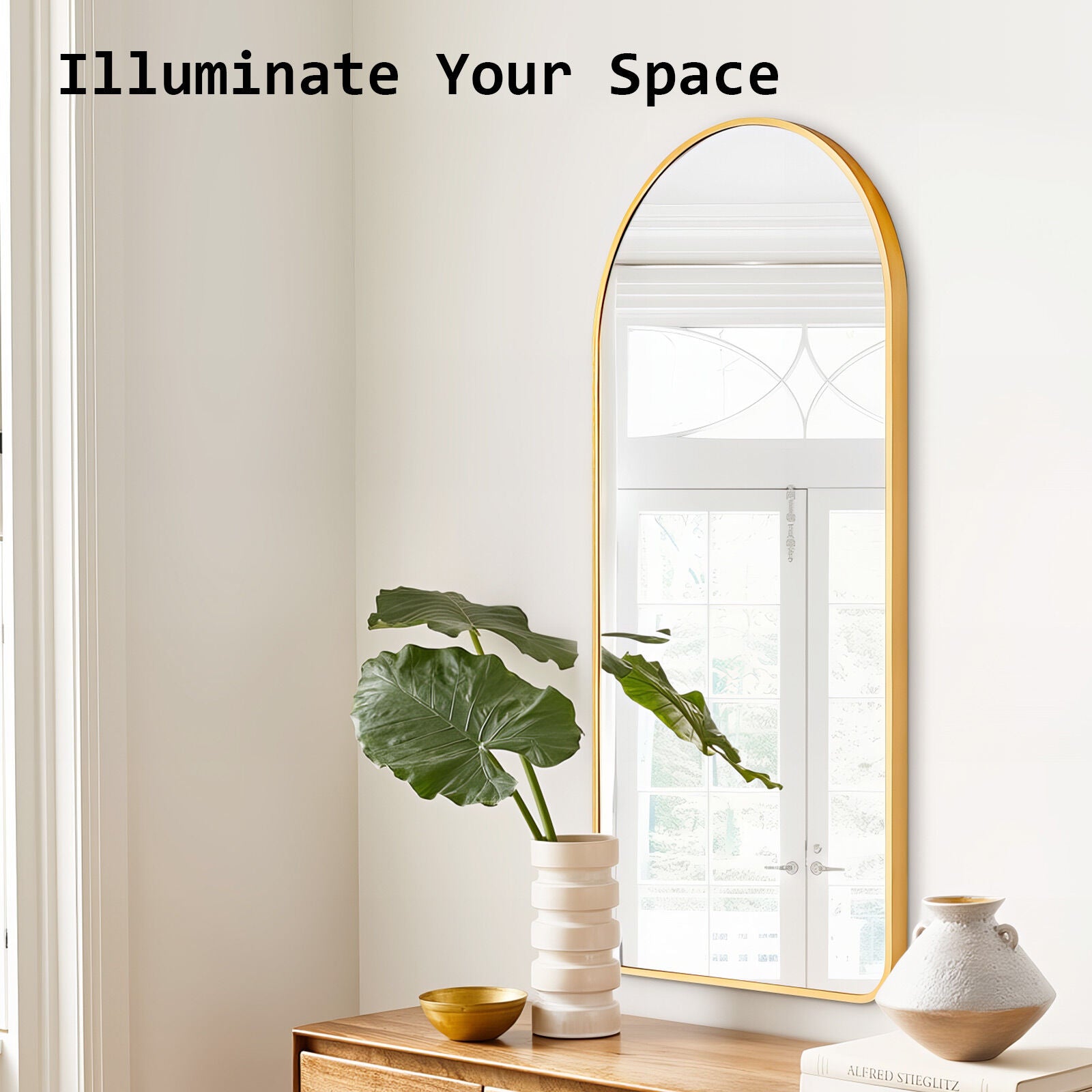 Wall Arch Mirror Arc Aluminum Frame Bathroom 50x100cm GOLD - VogueDecor.au