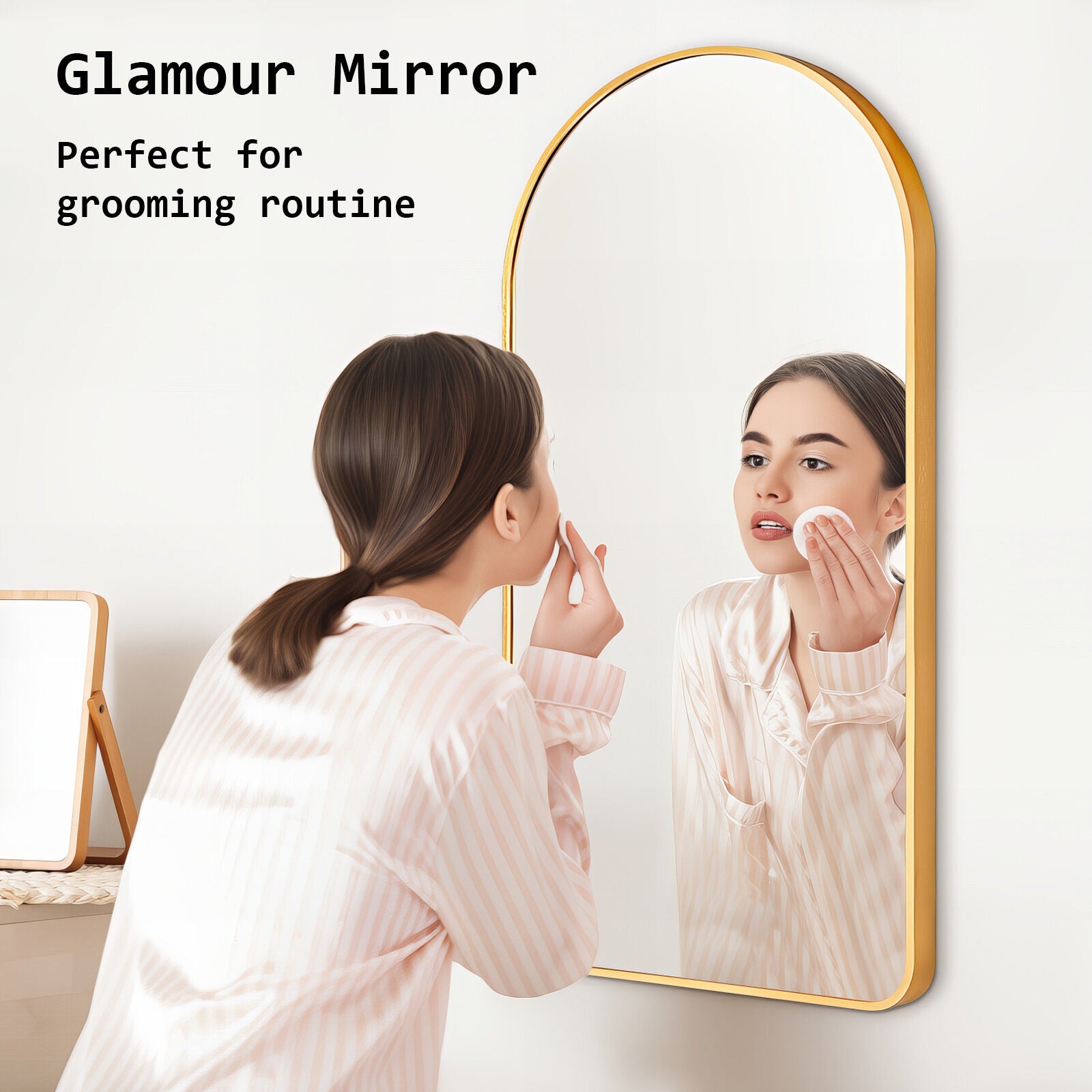 Wall Arch Mirror Arc Aluminum Frame Bathroom 50x100cm GOLD - VogueDecor.au