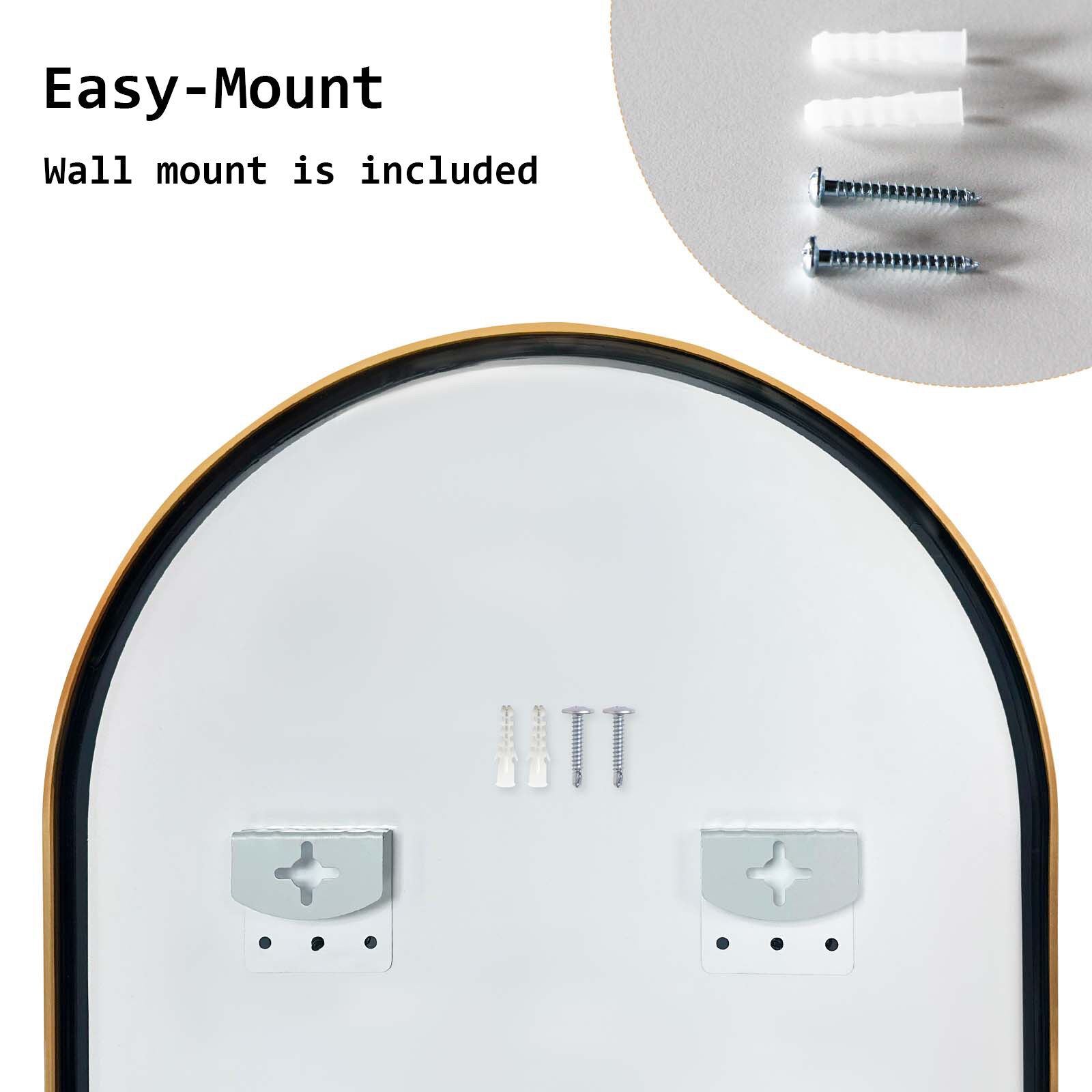 Wall Arch Mirror Arc Aluminum Frame Bathroom 50x100cm GOLD - VogueDecor.au