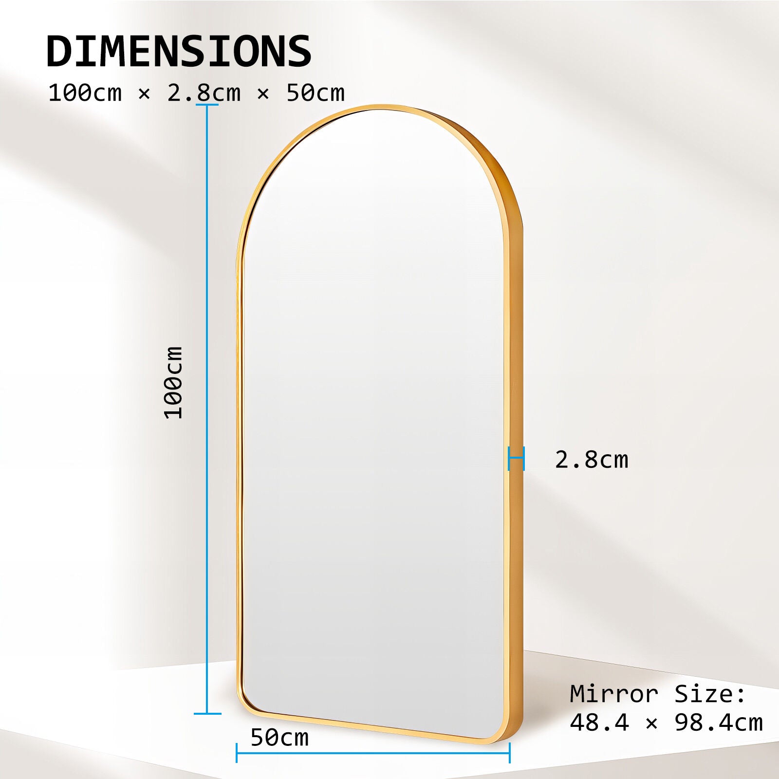Wall Arch Mirror Arc Aluminum Frame Bathroom 50x100cm GOLD - VogueDecor.au