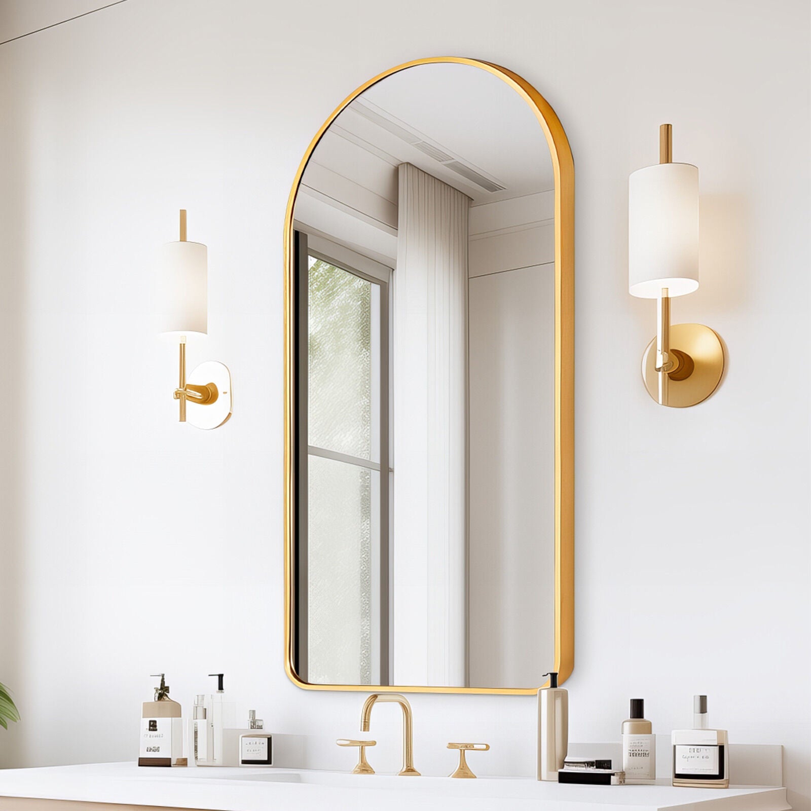 2 Set Wall Arch Mirror Arc Aluminum Frame Bathroom 50x100cm GOLD - VogueDecor.au
