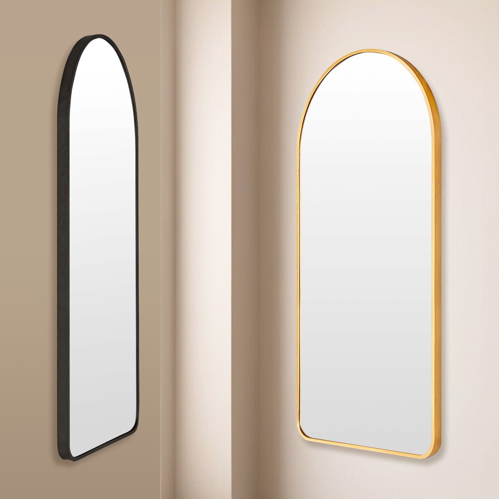 2 Set Wall Arch Mirror Arc Aluminum Frame Bathroom 50x100cm GOLD - VogueDecor.au
