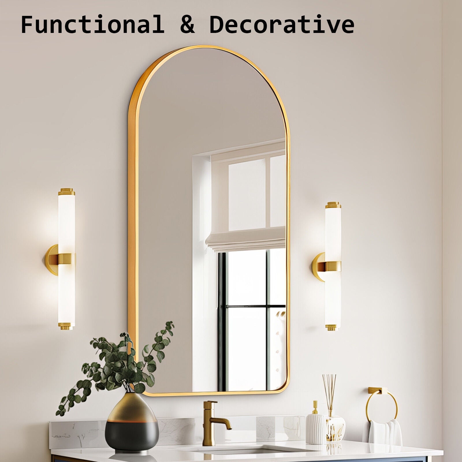 2 Set Wall Arch Mirror Arc Aluminum Frame Bathroom 50x100cm GOLD - VogueDecor.au