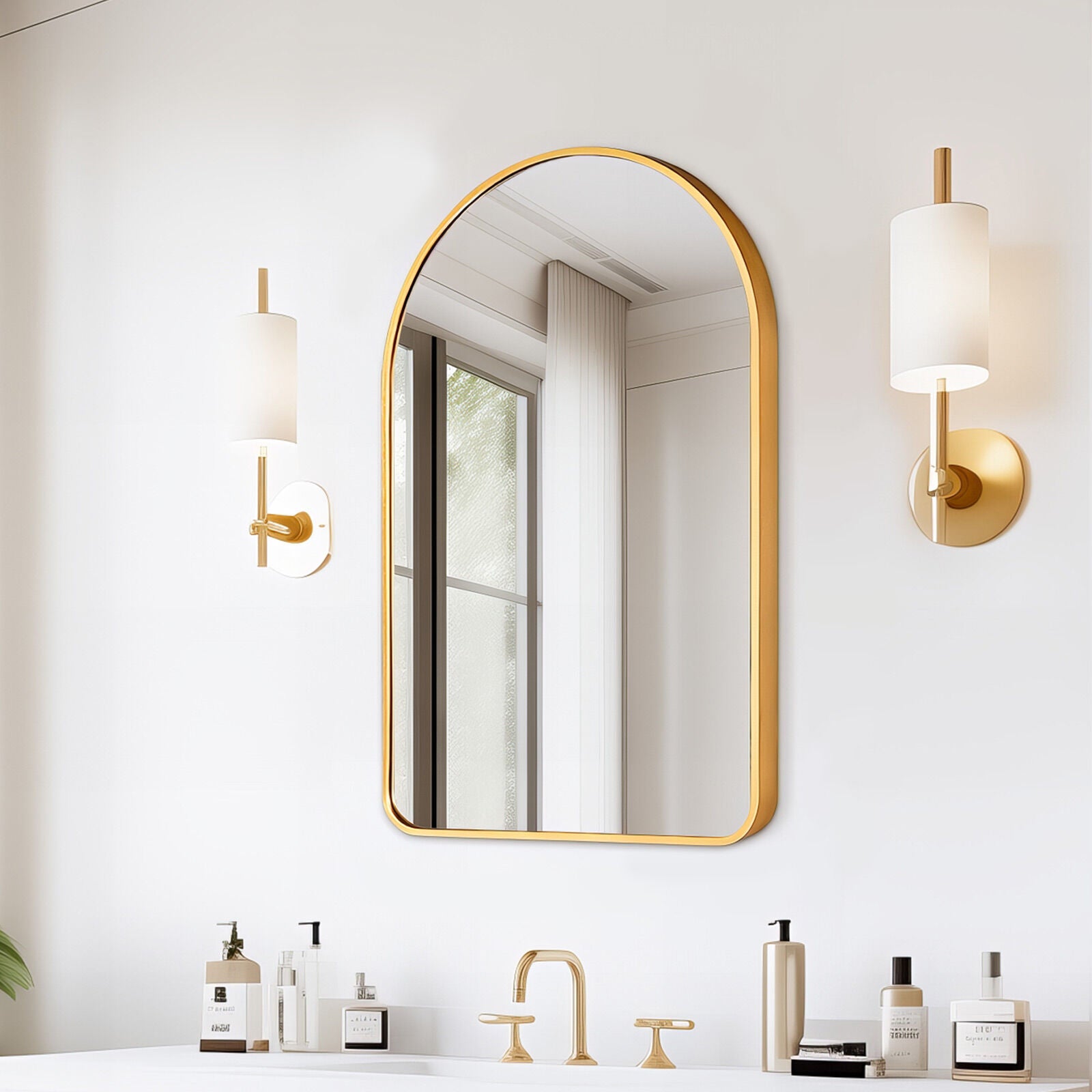 2 Set Wall Arch Mirror Arc Aluminum Frame Bathroom 50x80cm GOLD - VogueDecor.au