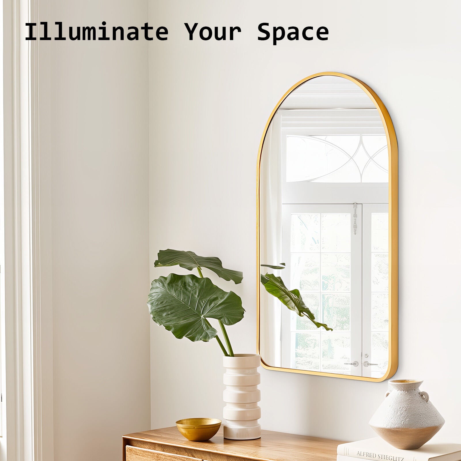 2 Set Wall Arch Mirror Arc Aluminum Frame Bathroom 50x80cm GOLD - VogueDecor.au