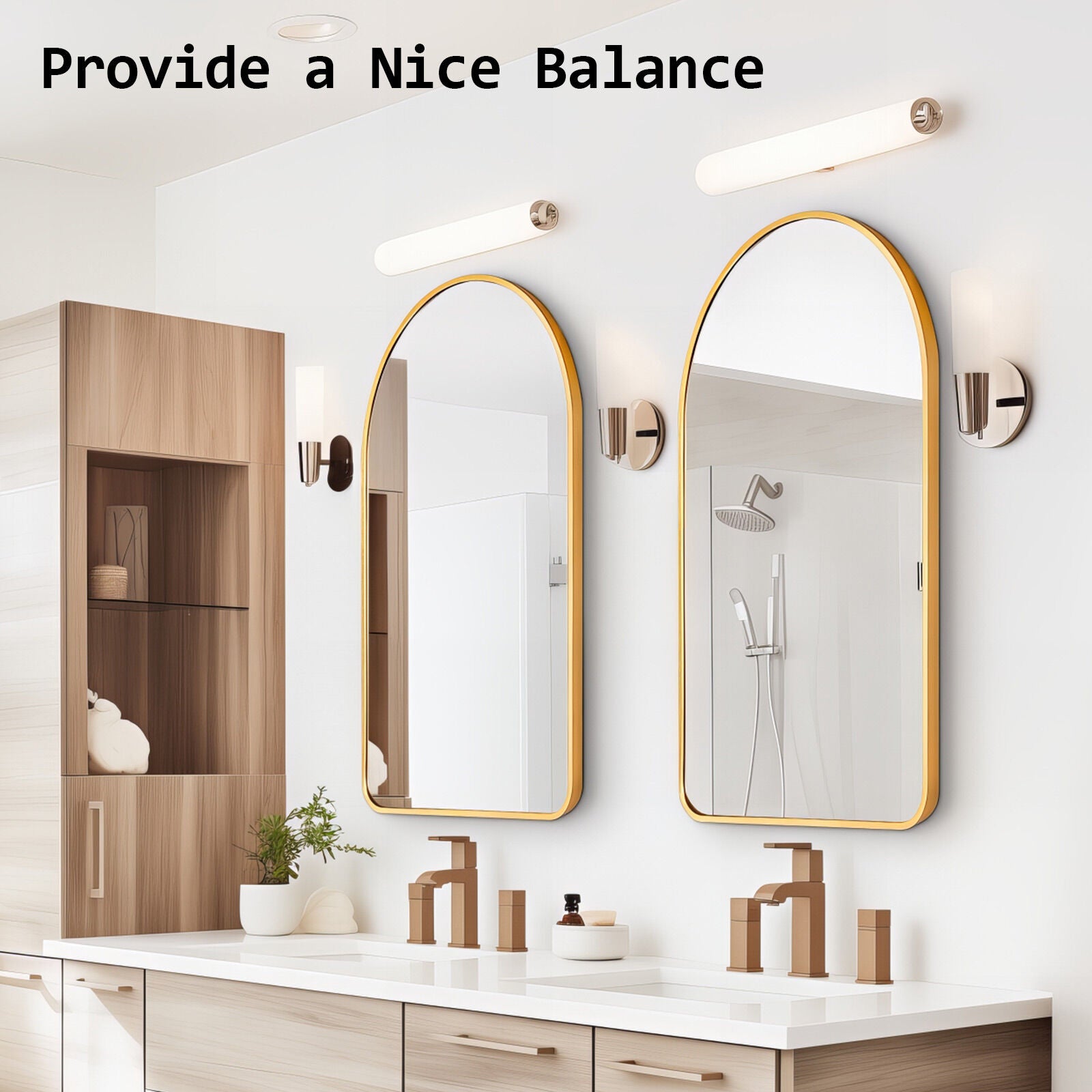 2 Set Wall Arch Mirror Arc Aluminum Frame Bathroom 50x80cm GOLD - VogueDecor.au