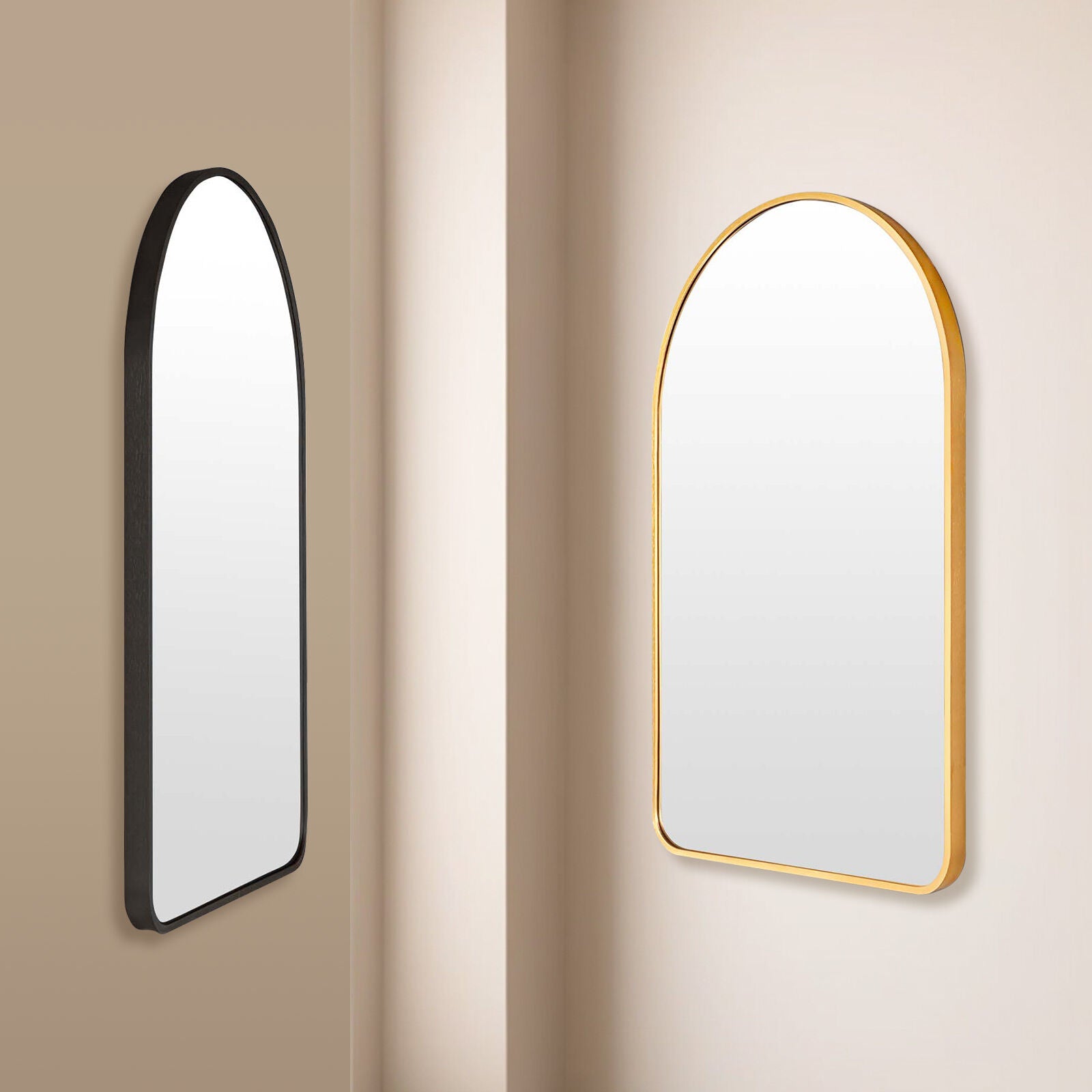 2 Set Wall Arch Mirror Arc Aluminum Frame Bathroom 50x80cm GOLD - VogueDecor.au