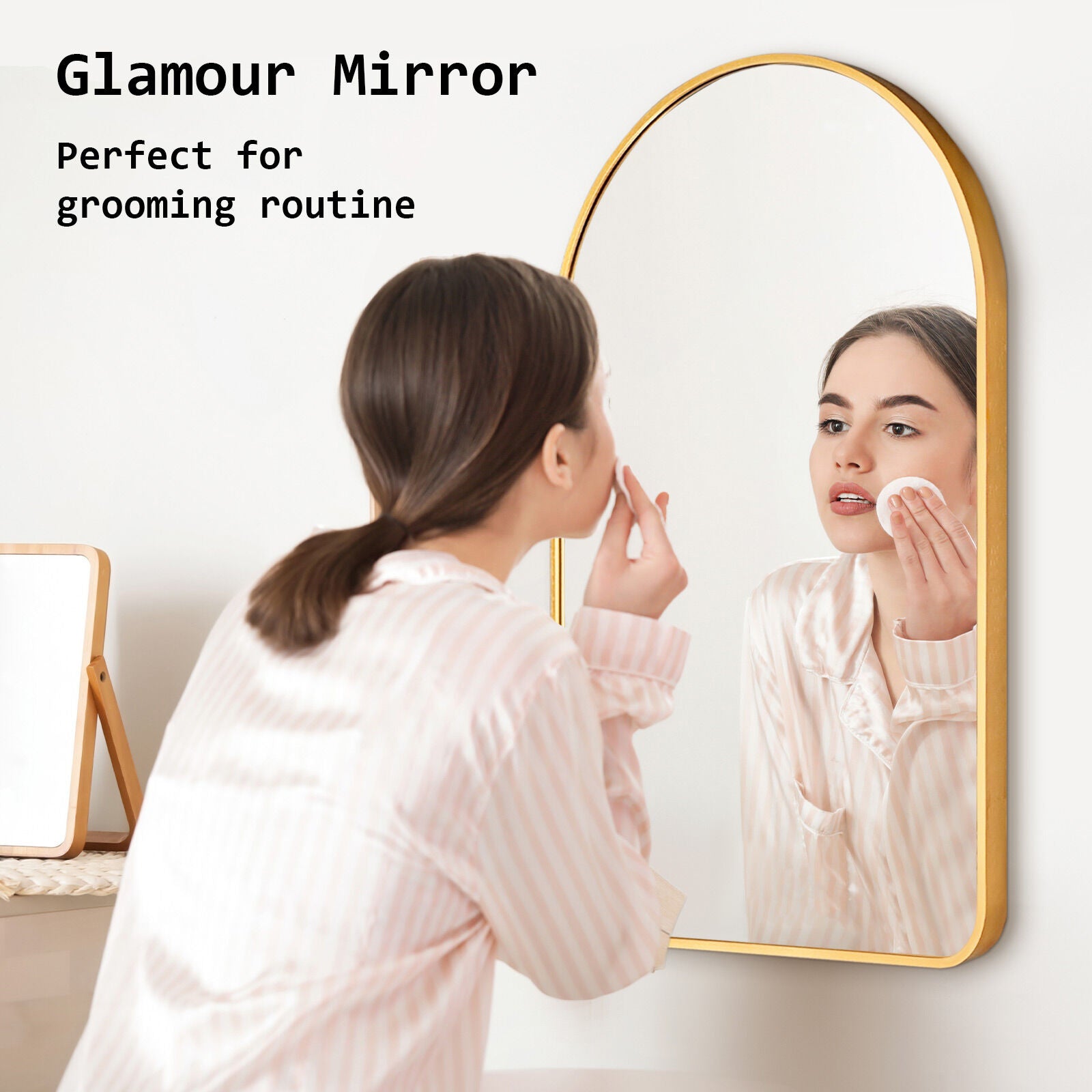 2 Set Wall Arch Mirror Arc Aluminum Frame Bathroom 50x80cm GOLD - VogueDecor.au