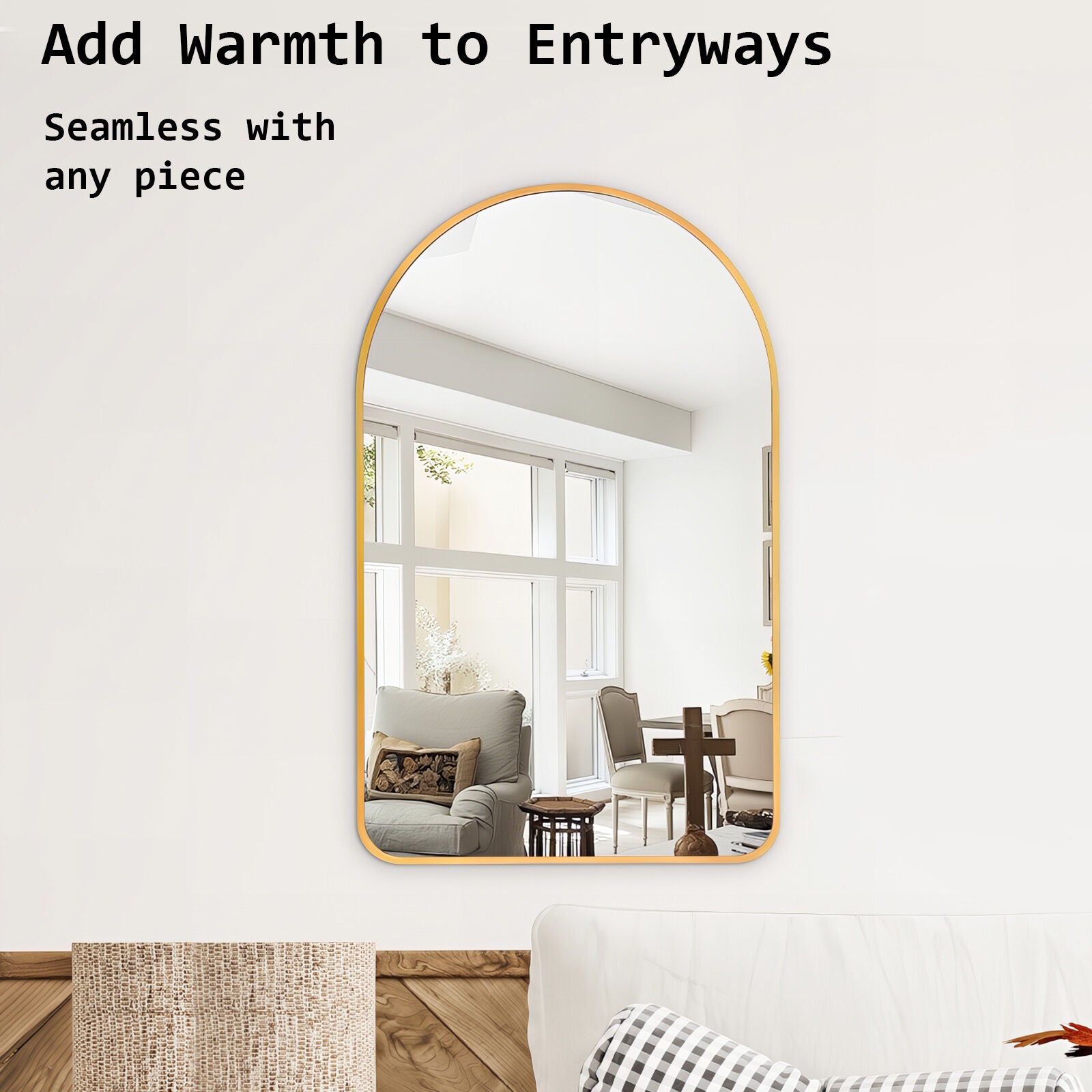 2 Set Wall Arch Mirror Arc Aluminum Frame Bathroom 50x80cm GOLD - VogueDecor.au