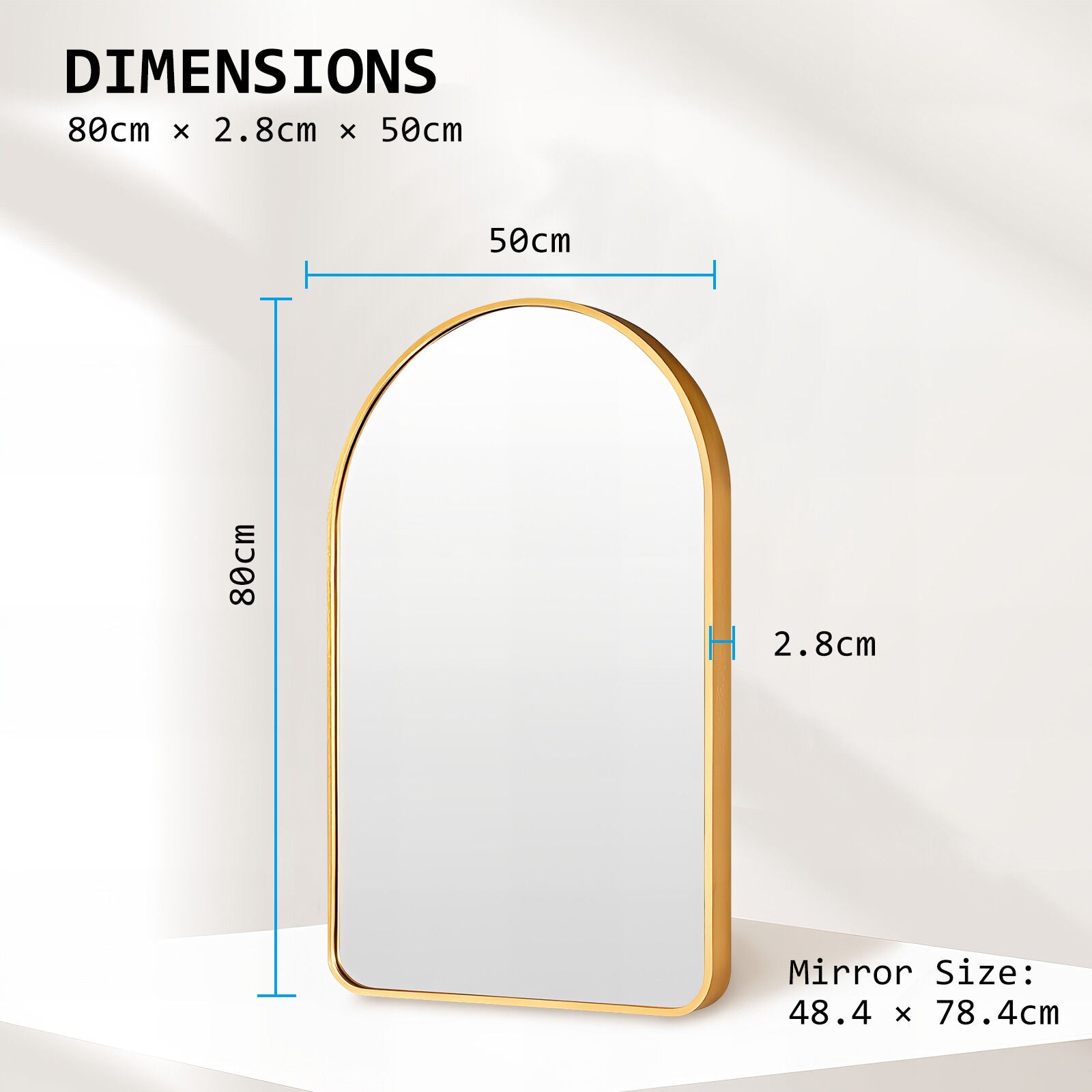 2 Set Wall Arch Mirror Arc Aluminum Frame Bathroom 50x80cm GOLD - VogueDecor.au