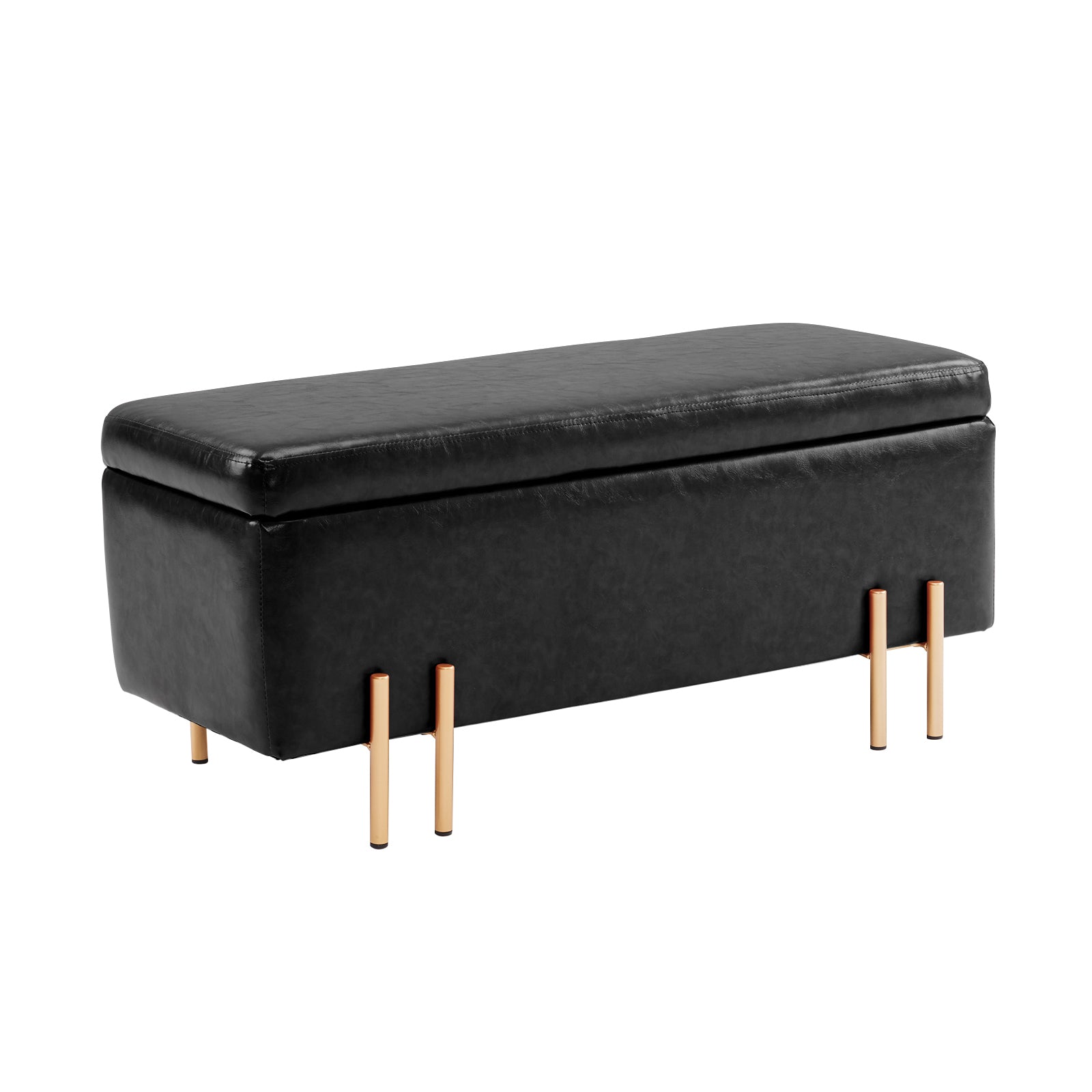 Storage Ottoman Stool Bench Seat 97cm PU Leather BLACK - VogueDecor.au