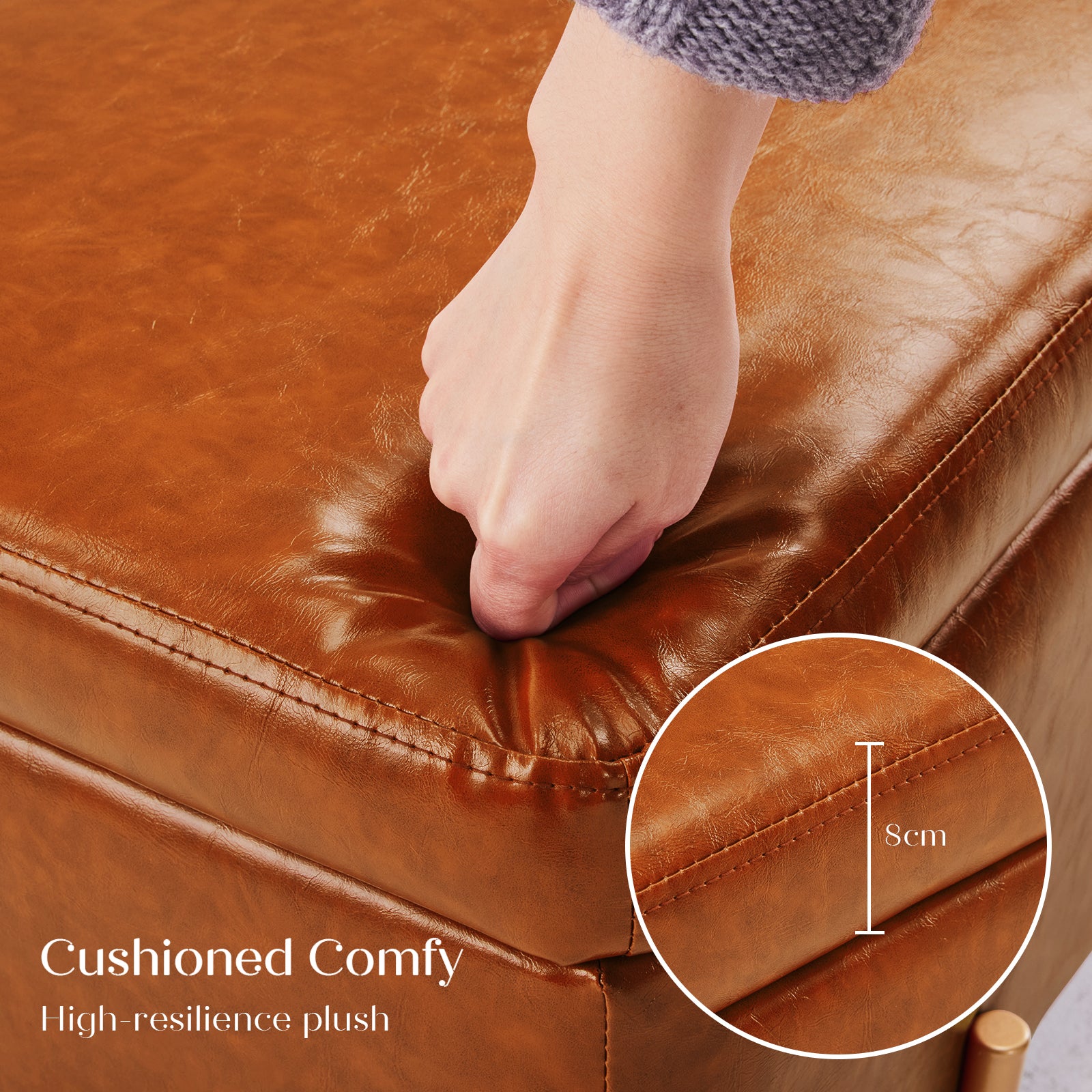 Storage Ottoman Stool Bench Seat 97cm PU Leather BROWN - VogueDecor.au