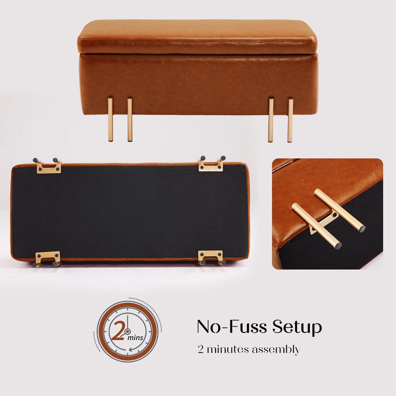 Storage Ottoman Stool Bench Seat 97cm PU Leather BROWN - VogueDecor.au