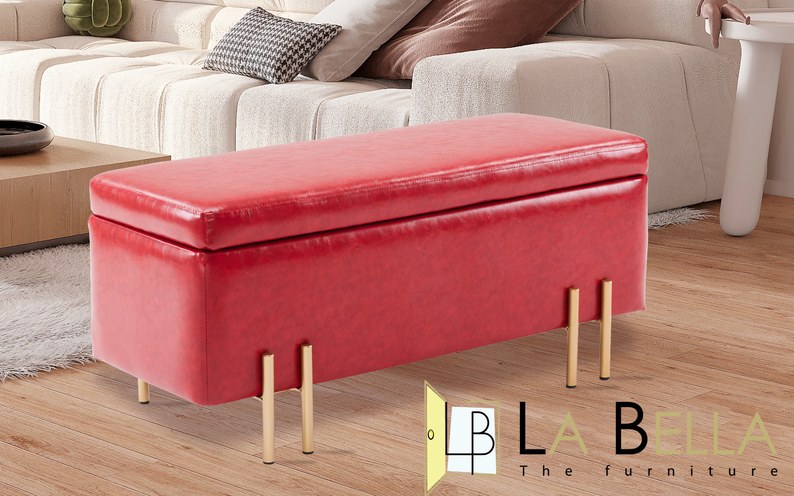 Storage Ottoman Stool Bench Seat 97cm PU Leather RED - VogueDecor.au