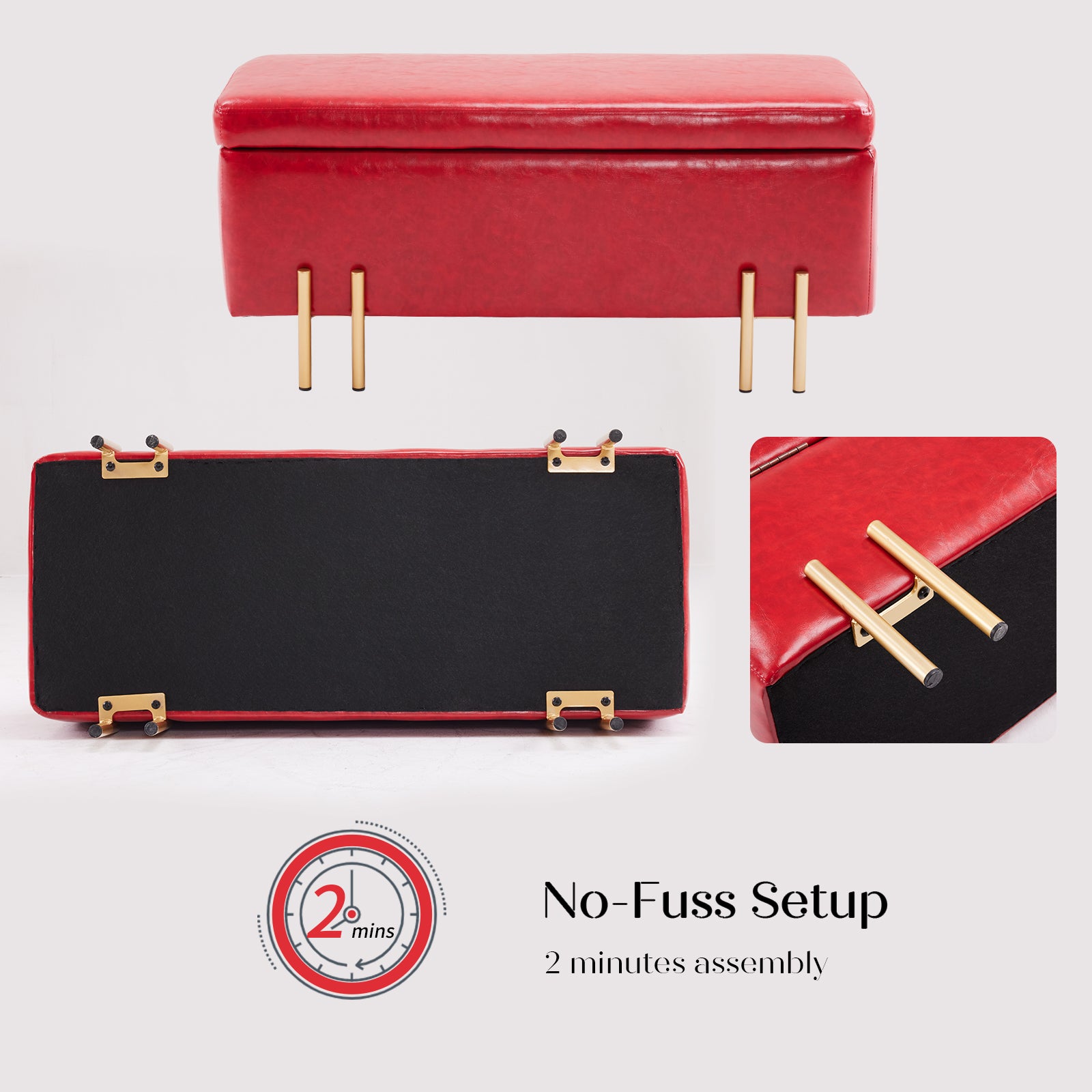 Storage Ottoman Stool Bench Seat 97cm PU Leather RED - VogueDecor.au