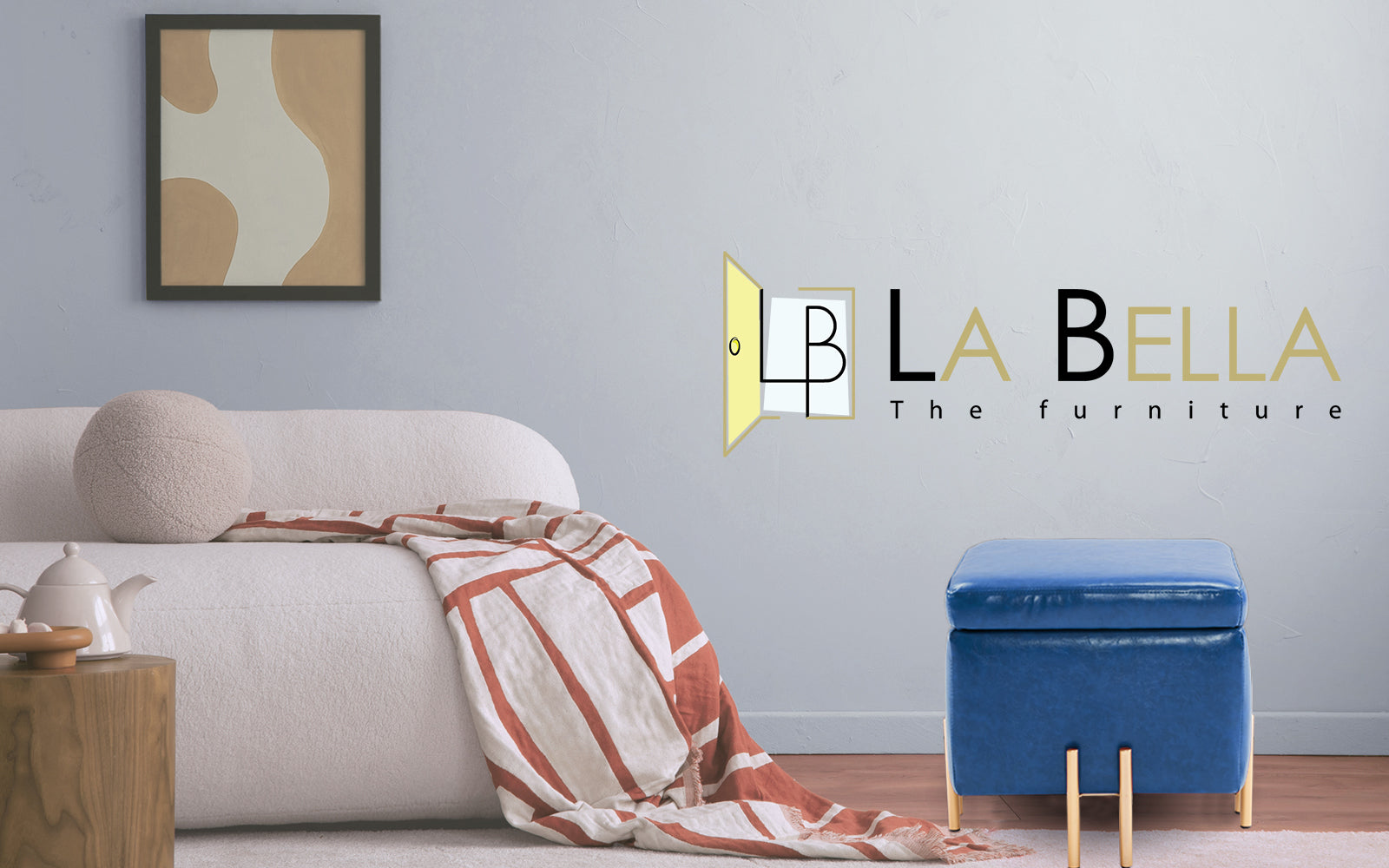 Storage Ottoman Foot Stool Cube Tuffet Seat 45cm PU Leather BLUE - VogueDecor.au