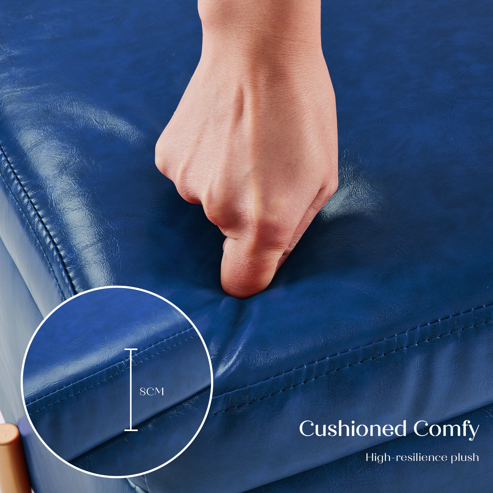 Storage Ottoman Foot Stool Cube Tuffet Seat 45cm PU Leather BLUE - VogueDecor.au