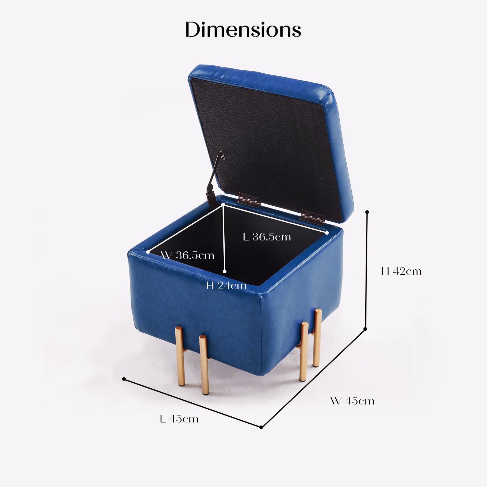 Storage Ottoman Foot Stool Cube Tuffet Seat 45cm PU Leather BLUE - VogueDecor.au