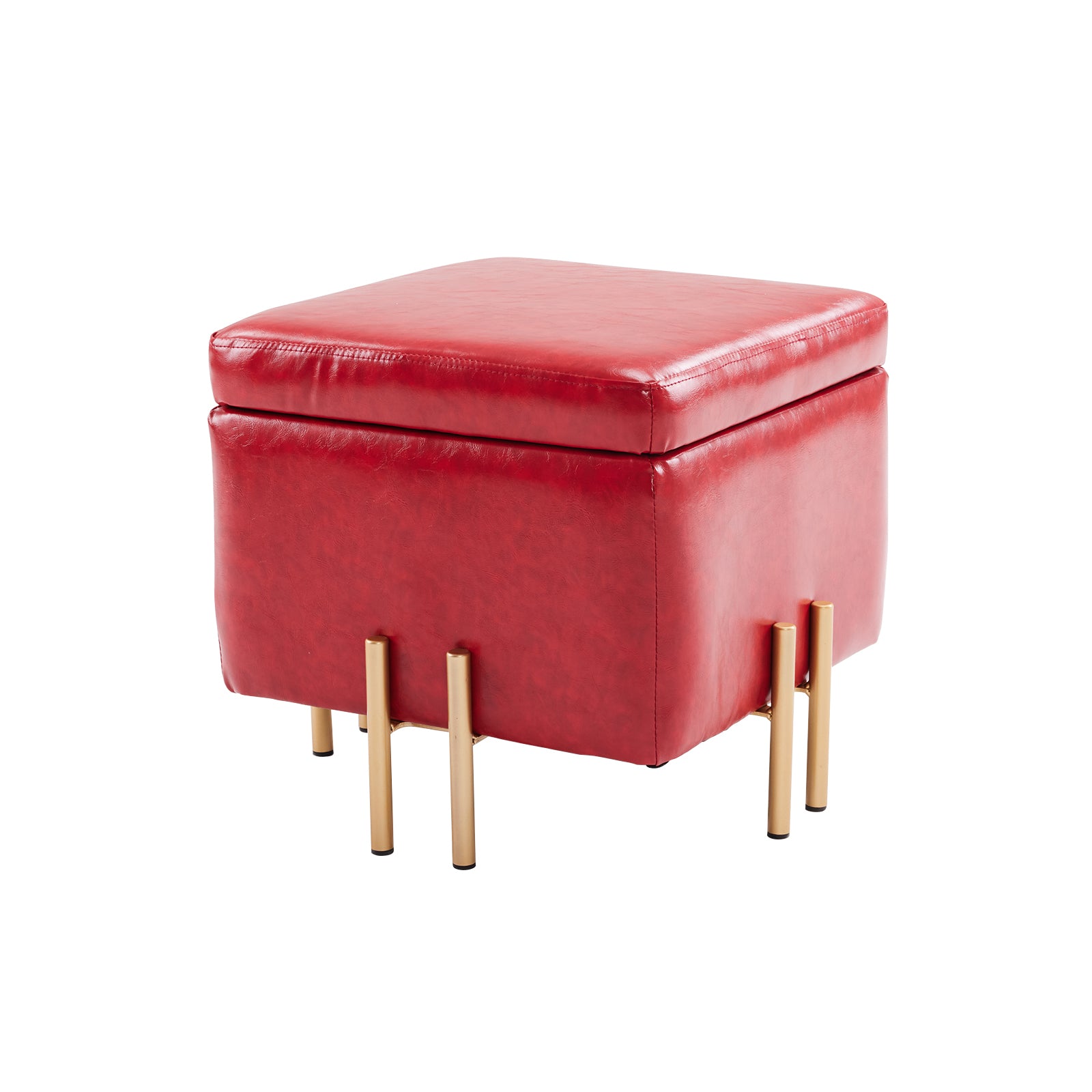 Storage Ottoman Foot Stool Cube Tuffet Seat 45cm PU Leather RED - VogueDecor.au