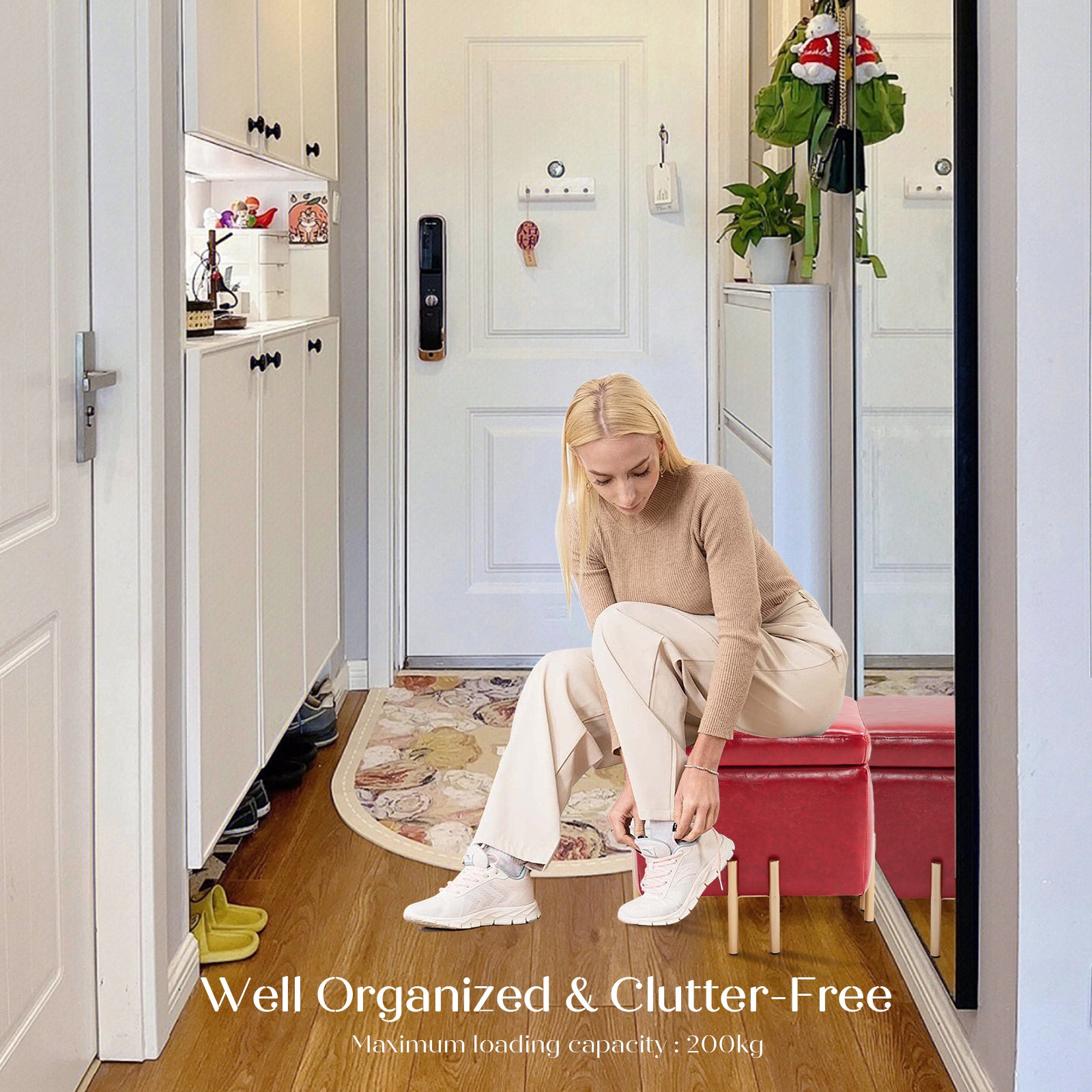 Storage Ottoman Foot Stool Cube Tuffet Seat 45cm PU Leather RED - VogueDecor.au