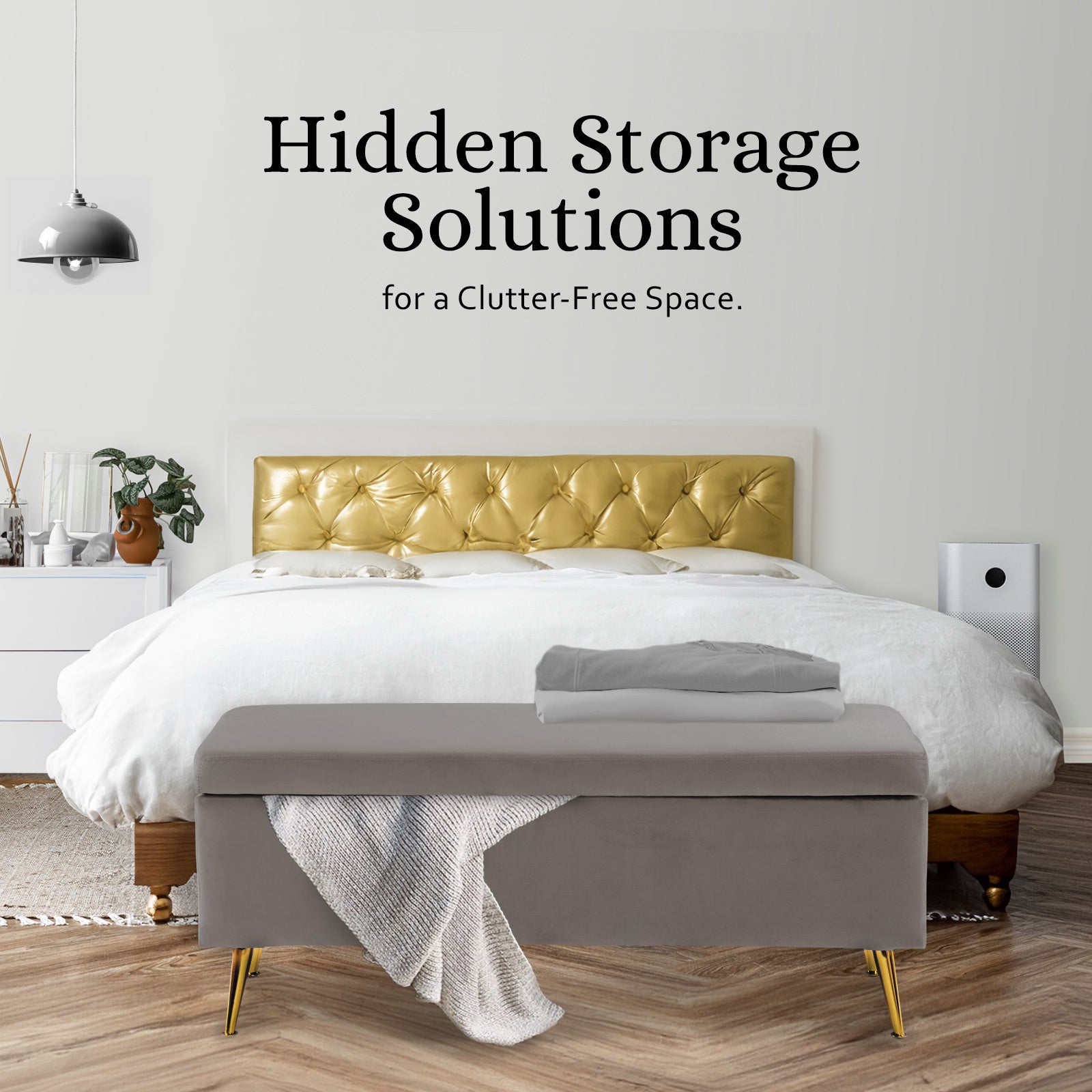 Storage Ottoman Stool Bench Seat 110cm Velvet GREY - VogueDecor.au