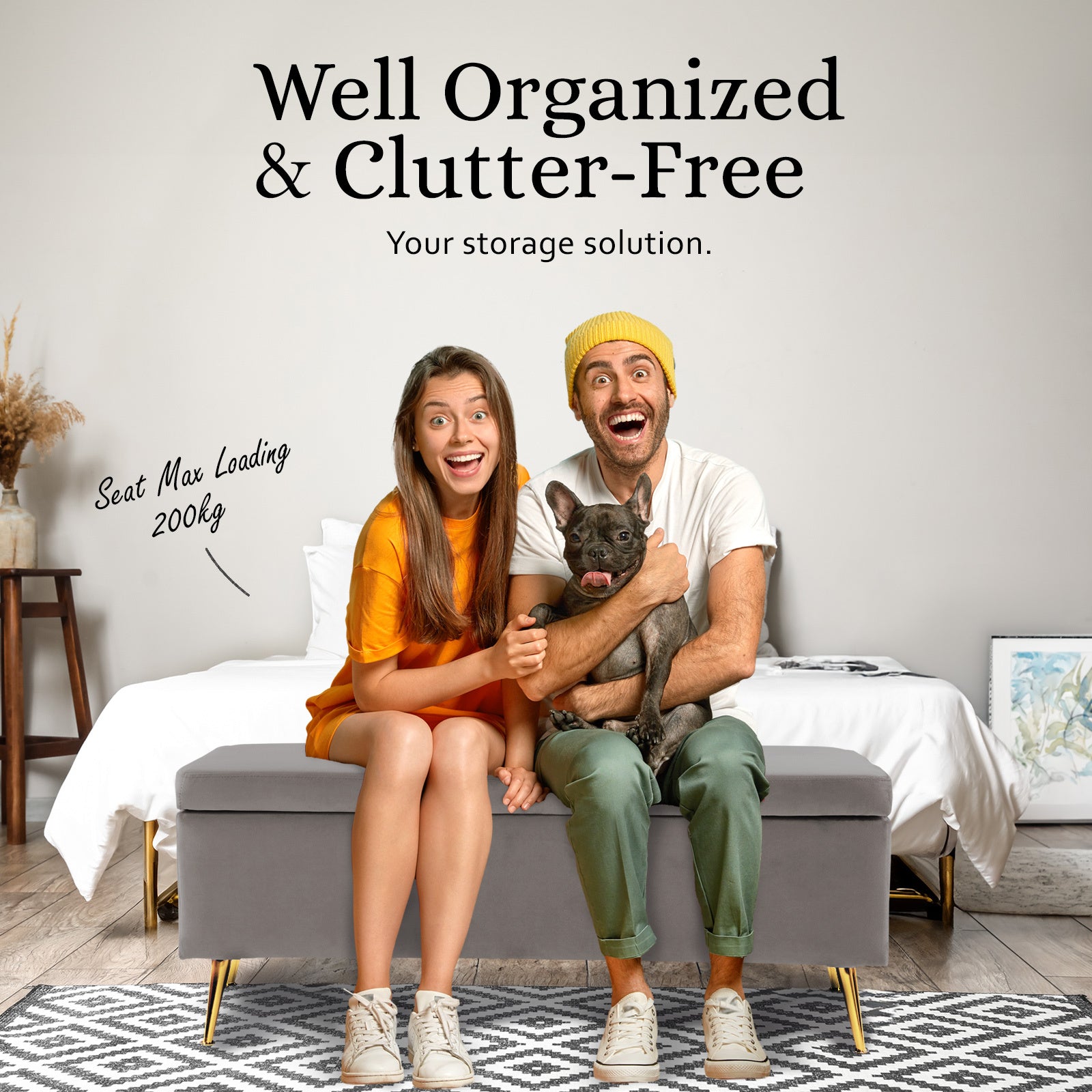 Storage Ottoman Stool Bench Seat 110cm Velvet GREY - VogueDecor.au