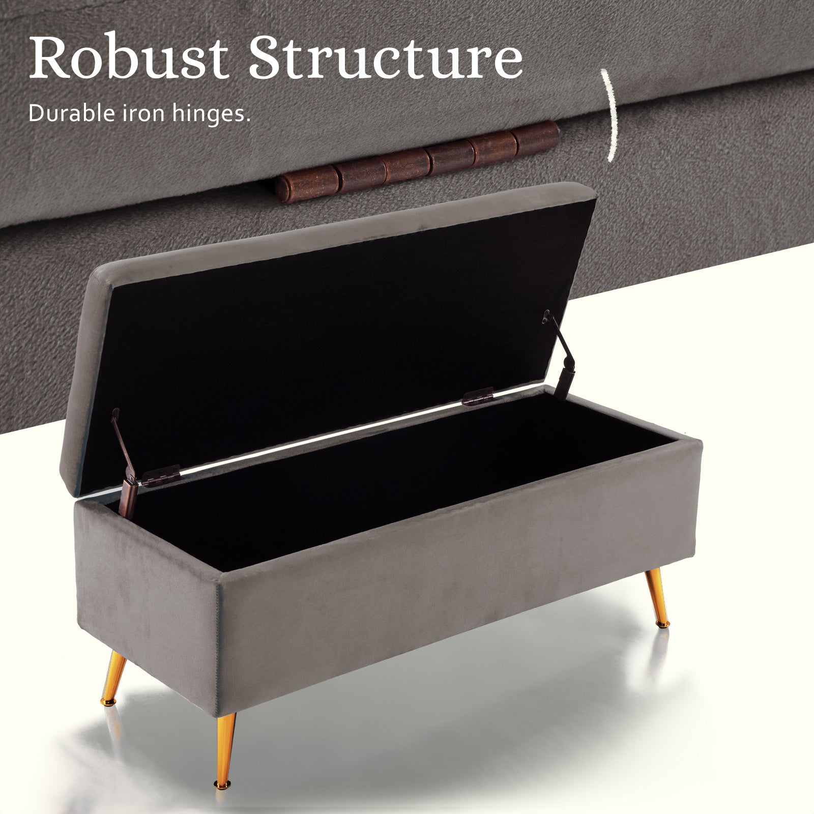 Storage Ottoman Stool Bench Seat 110cm Velvet GREY - VogueDecor.au