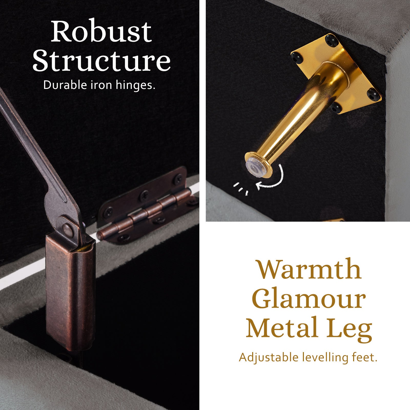 Storage Ottoman Stool Bench Seat 110cm Velvet GREY - VogueDecor.au