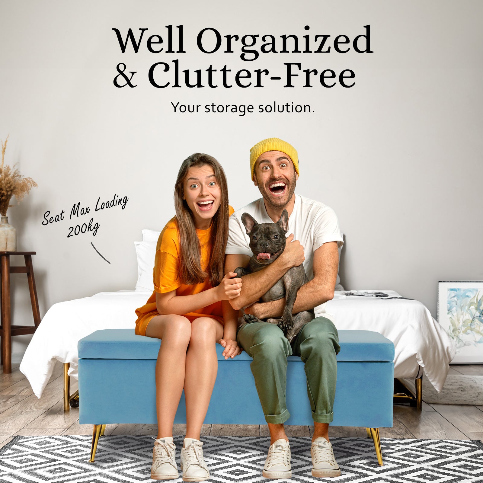 Storage Ottoman Stool Bench Seat 110cm Velvet OCEAN BLUE - VogueDecor.au