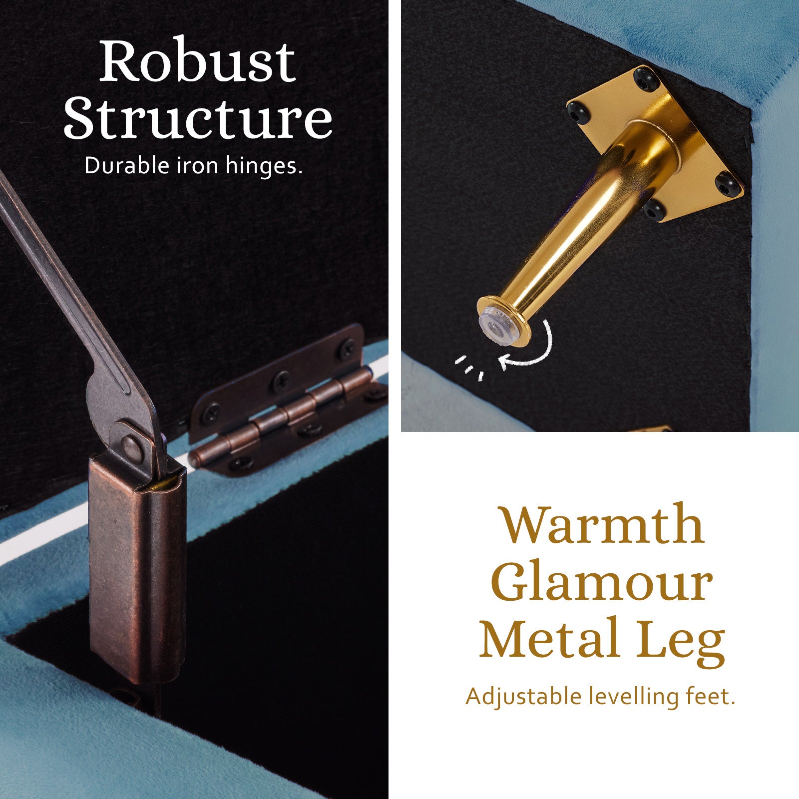 Storage Ottoman Stool Bench Seat 110cm Velvet OCEAN BLUE - VogueDecor.au