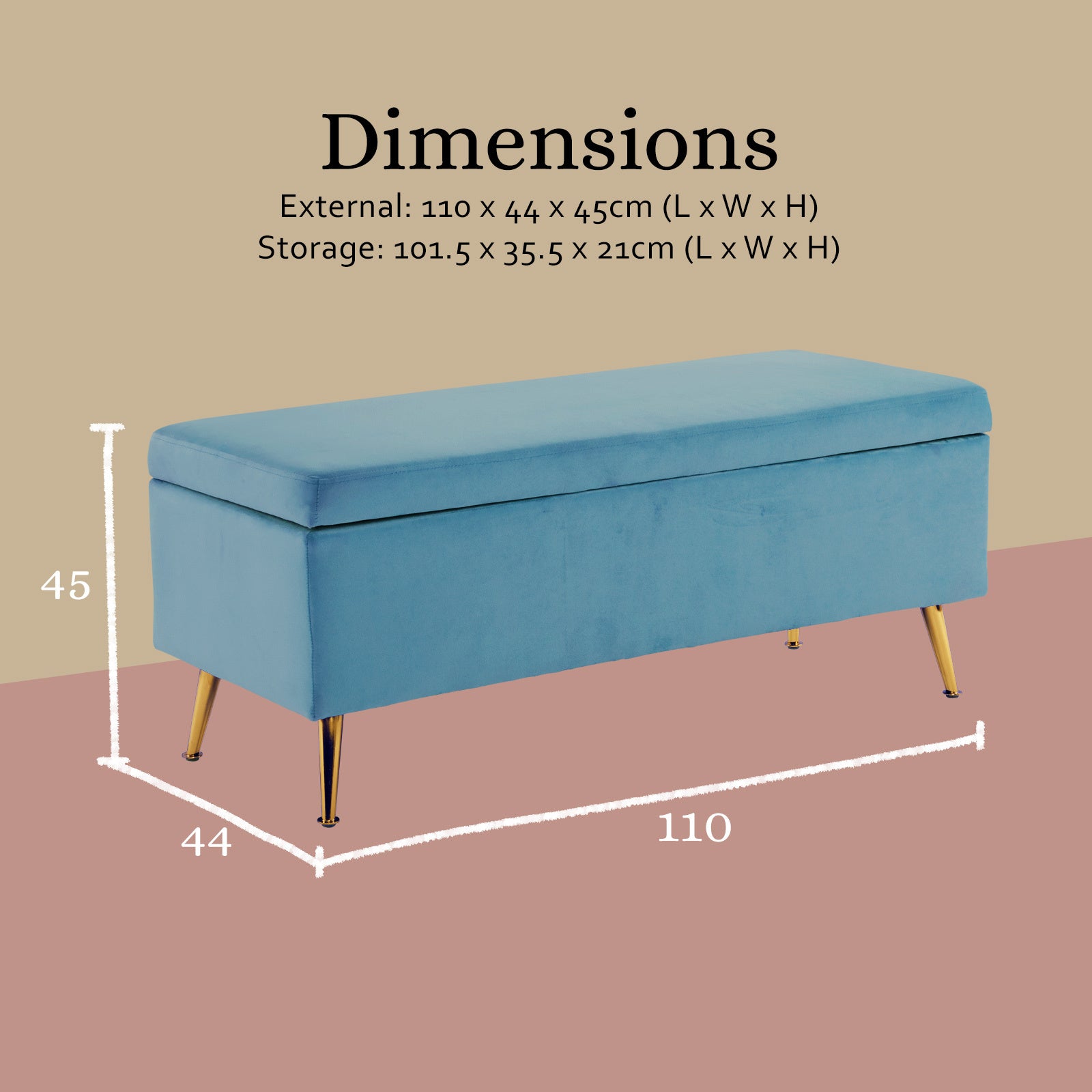 Storage Ottoman Stool Bench Seat 110cm Velvet OCEAN BLUE - VogueDecor.au