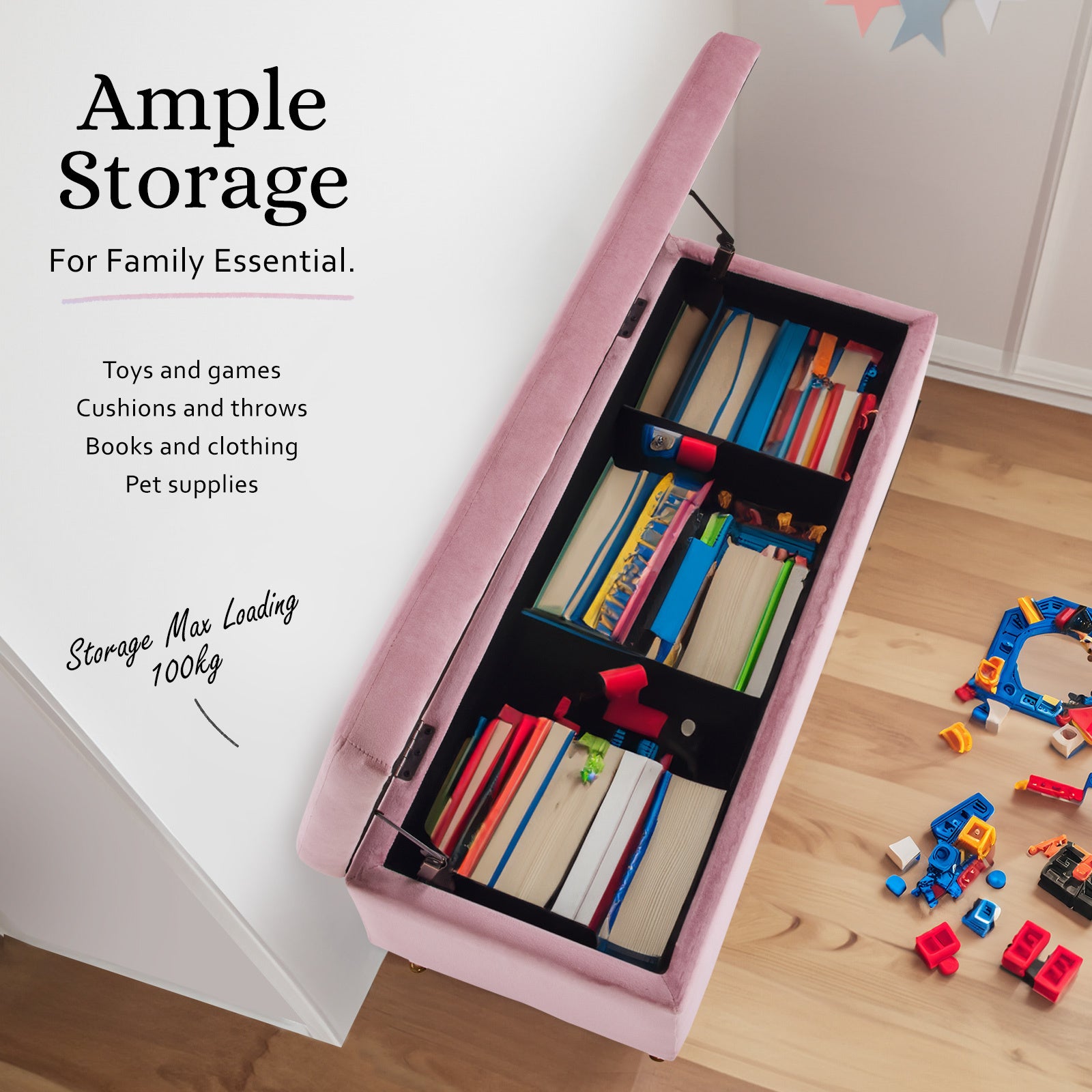 Storage Ottoman Stool Bench Seat 110cm Velvet PINK - VogueDecor.au