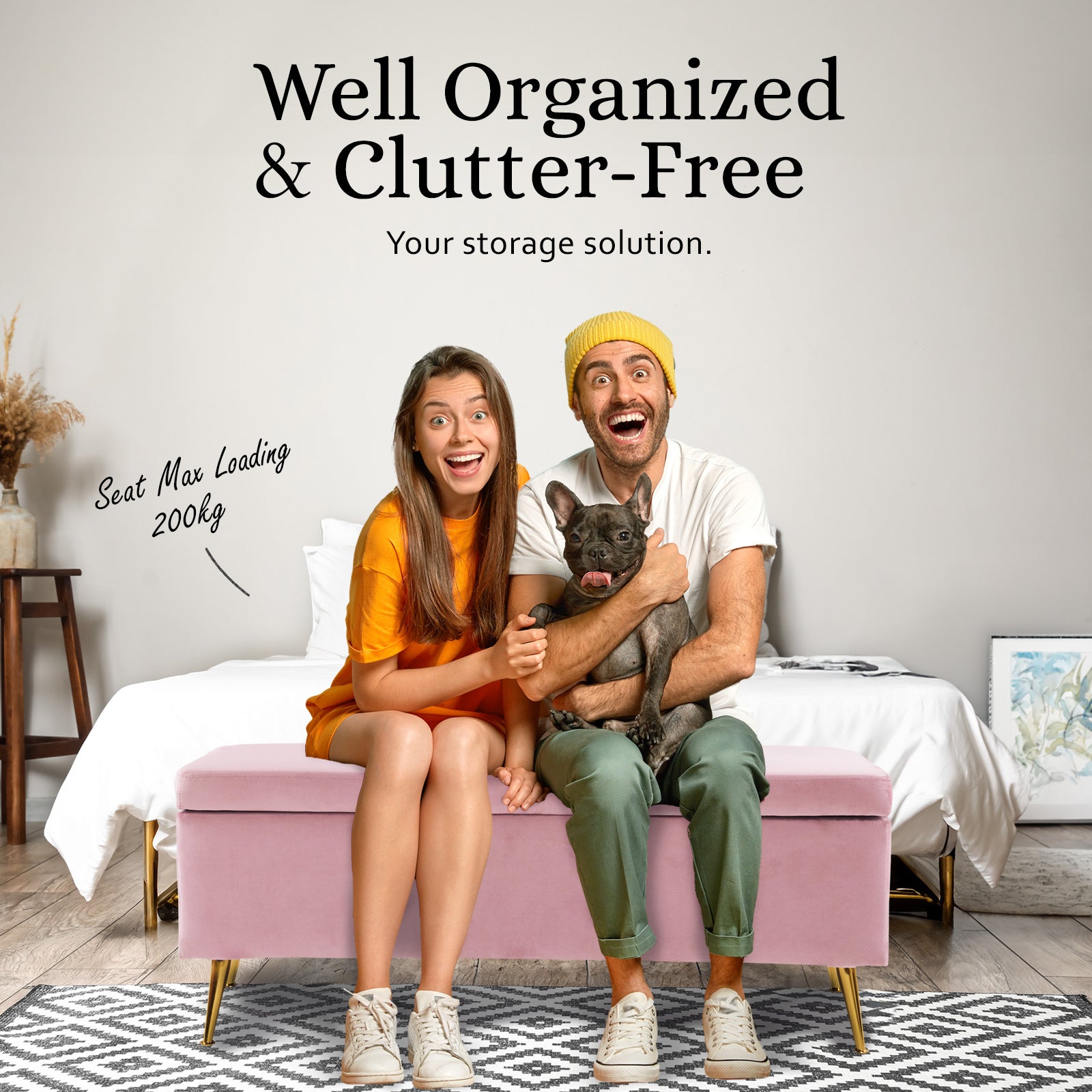 Storage Ottoman Stool Bench Seat 110cm Velvet PINK - VogueDecor.au