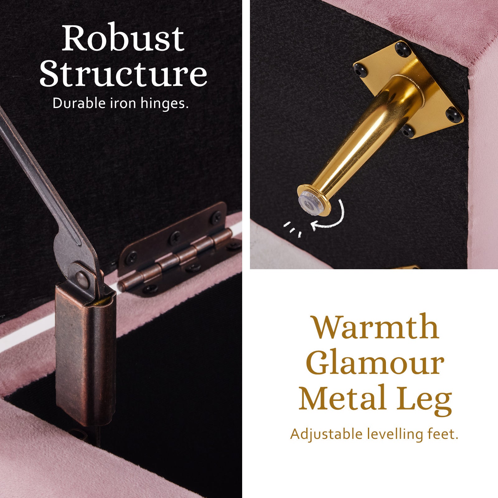 Storage Ottoman Stool Bench Seat 110cm Velvet PINK - VogueDecor.au