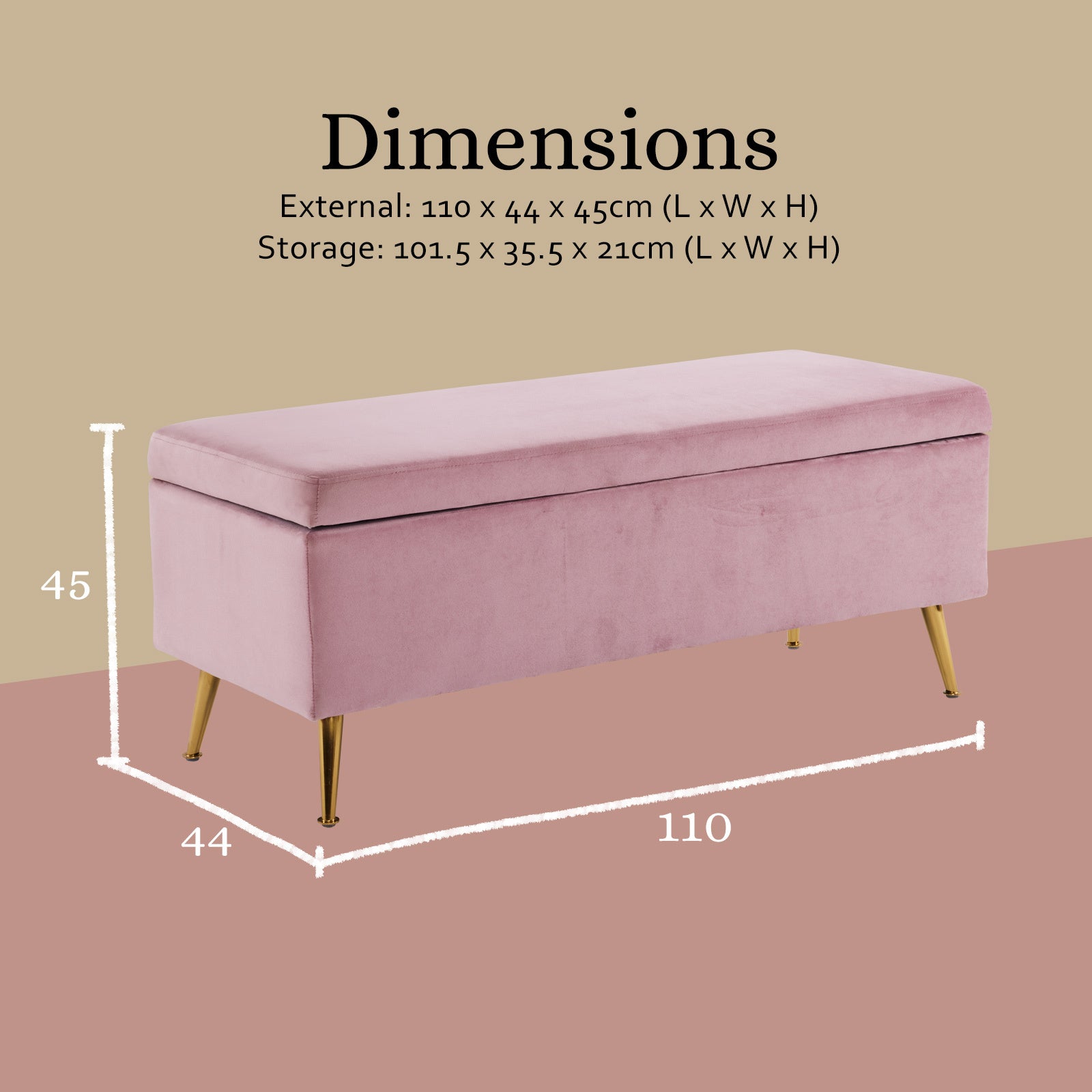 Storage Ottoman Stool Bench Seat 110cm Velvet PINK - VogueDecor.au