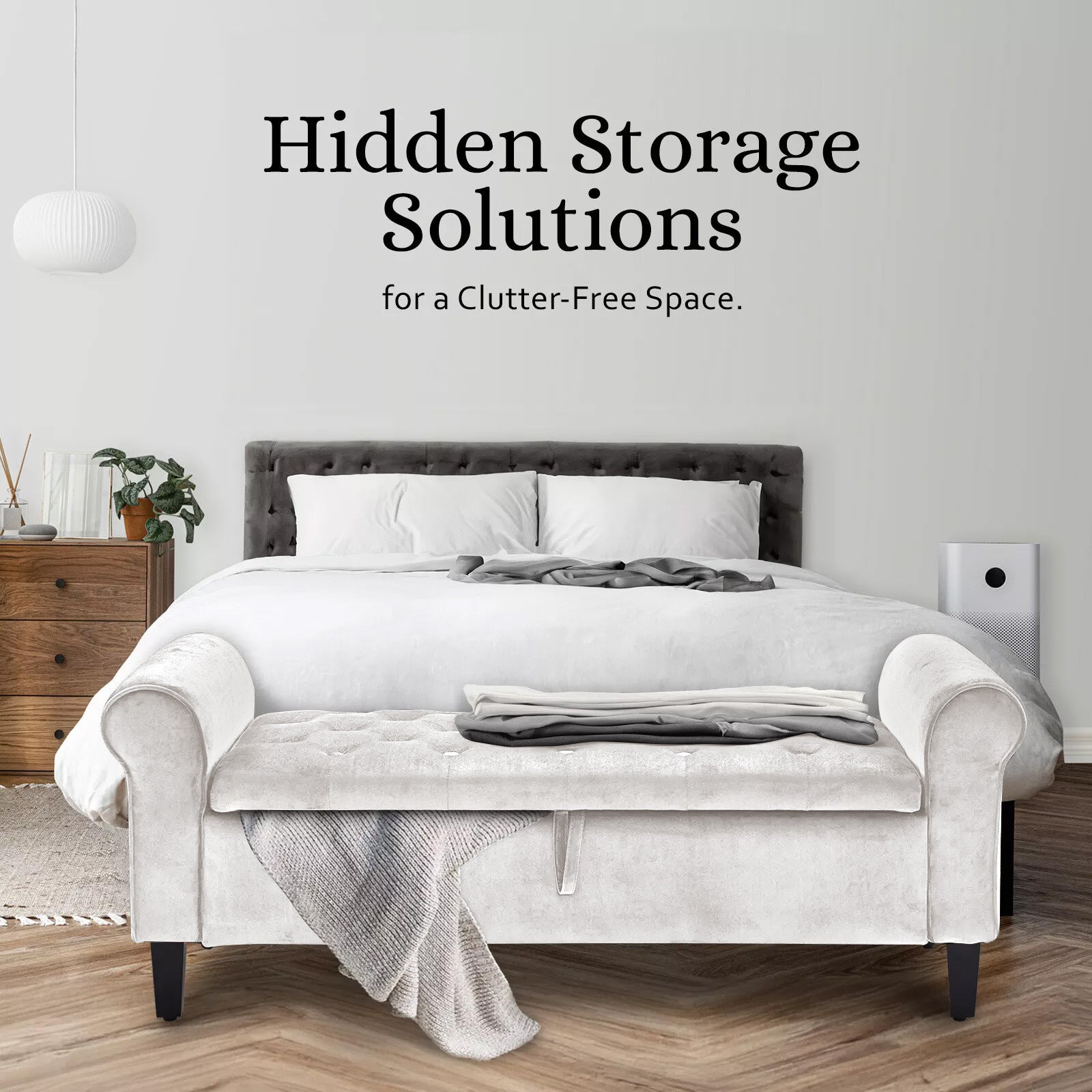 Storage Ottoman Stool Arm Bench Seat 132cm Velvet BEIGE - VogueDecor.au