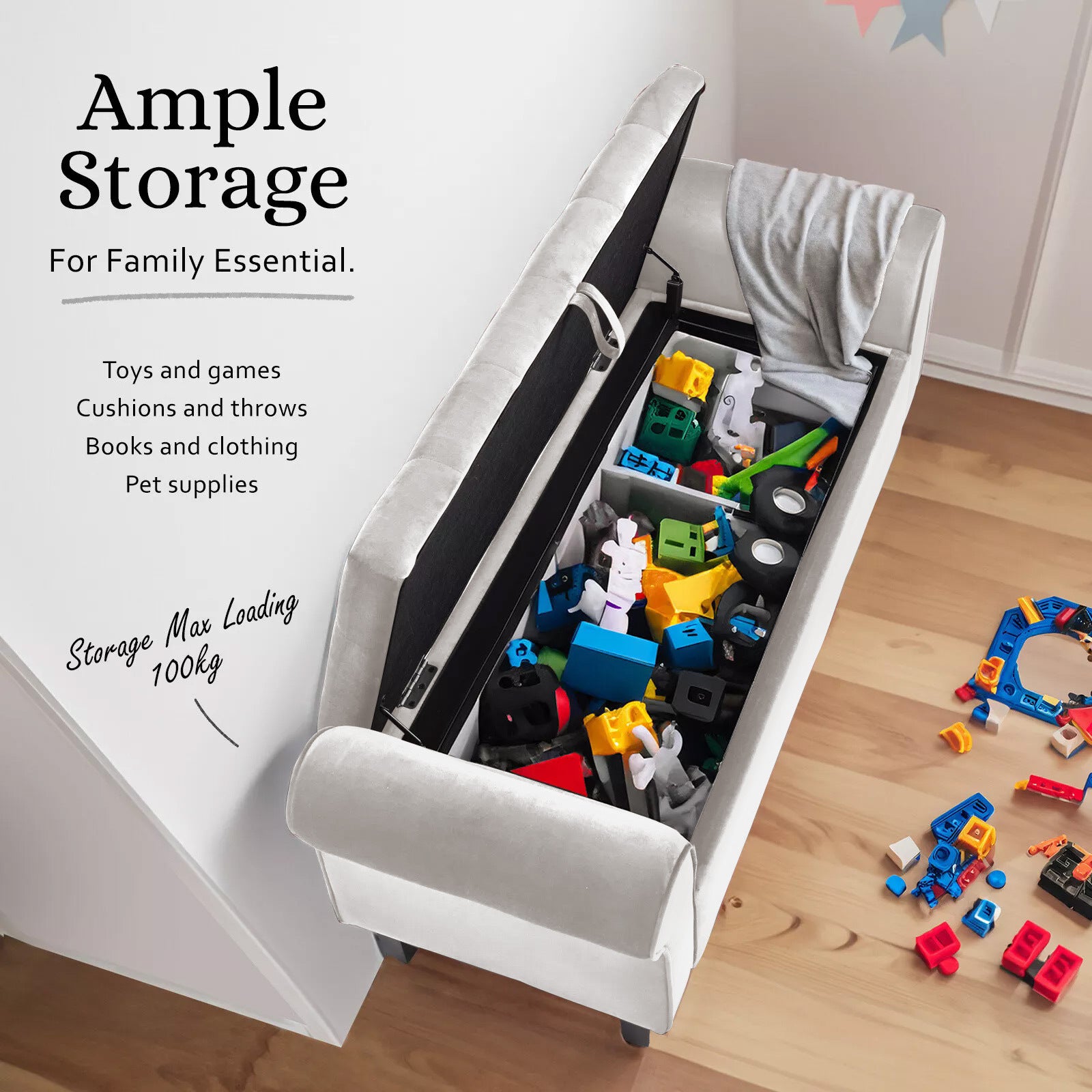 Storage Ottoman Stool Arm Bench Seat 132cm Velvet BEIGE - VogueDecor.au