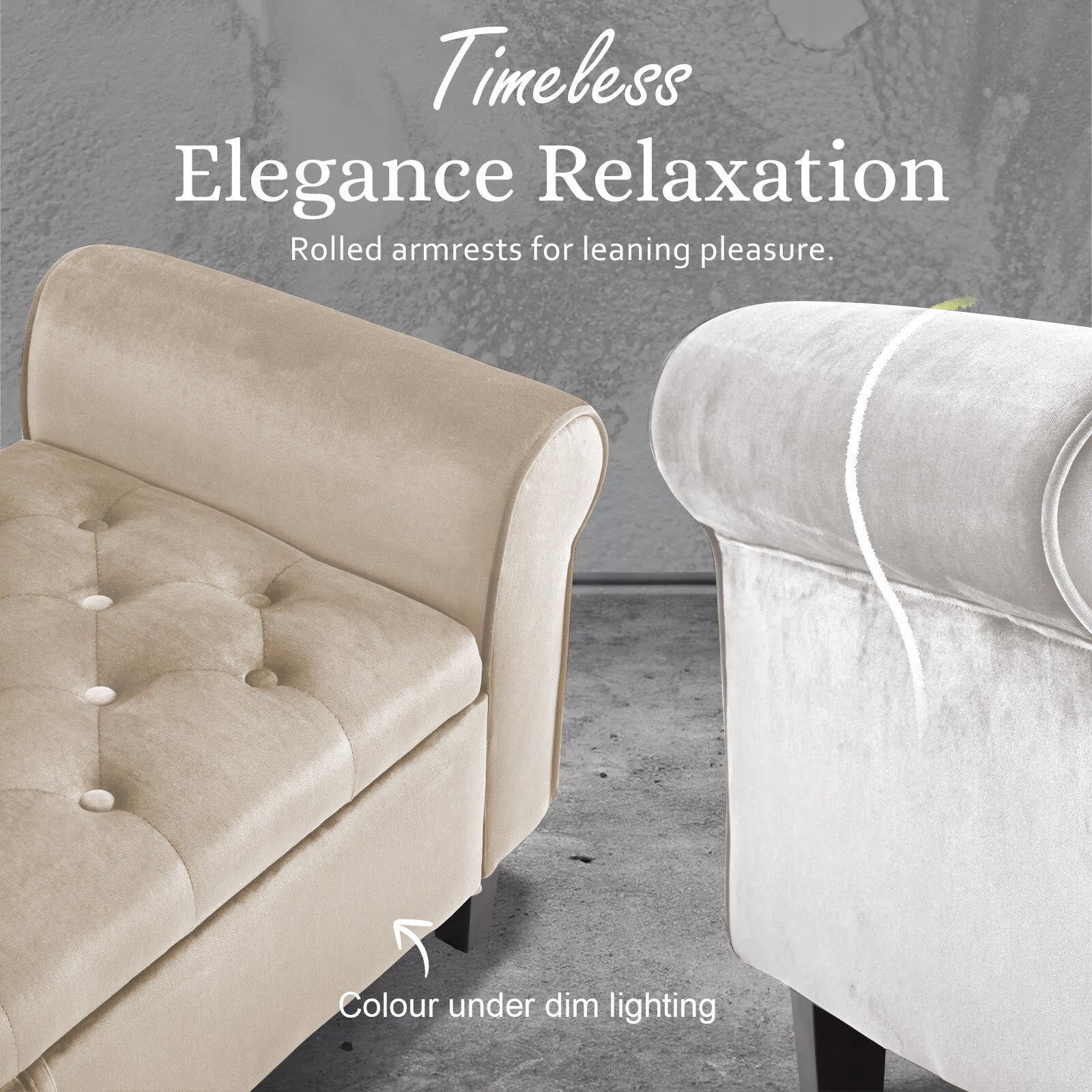 Storage Ottoman Stool Arm Bench Seat 132cm Velvet BEIGE - VogueDecor.au