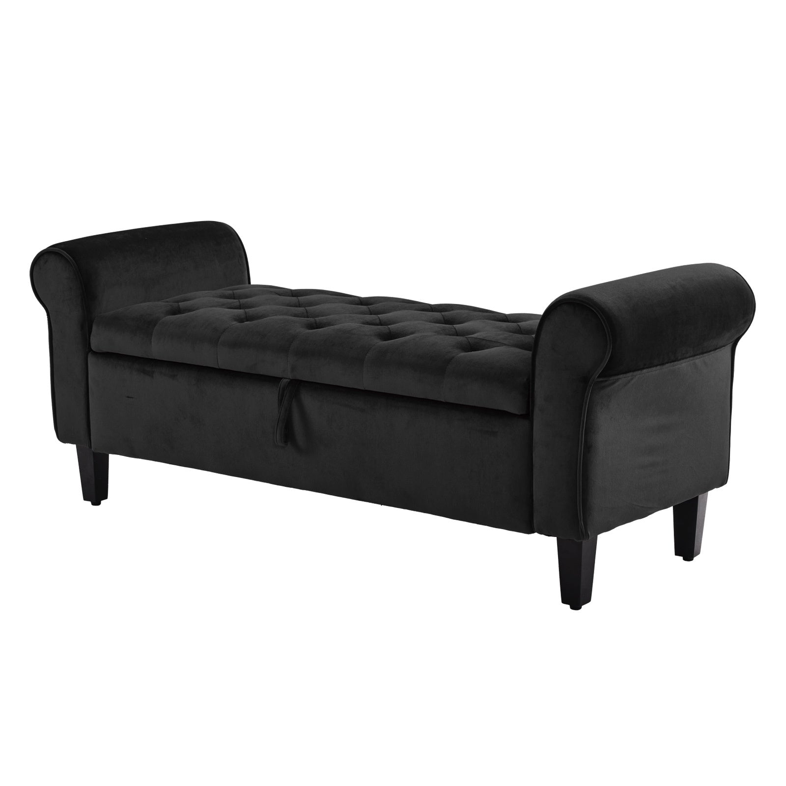 Storage Ottoman Stool Arm Bench Seat 132cm Velvet BLACK - VogueDecor.au