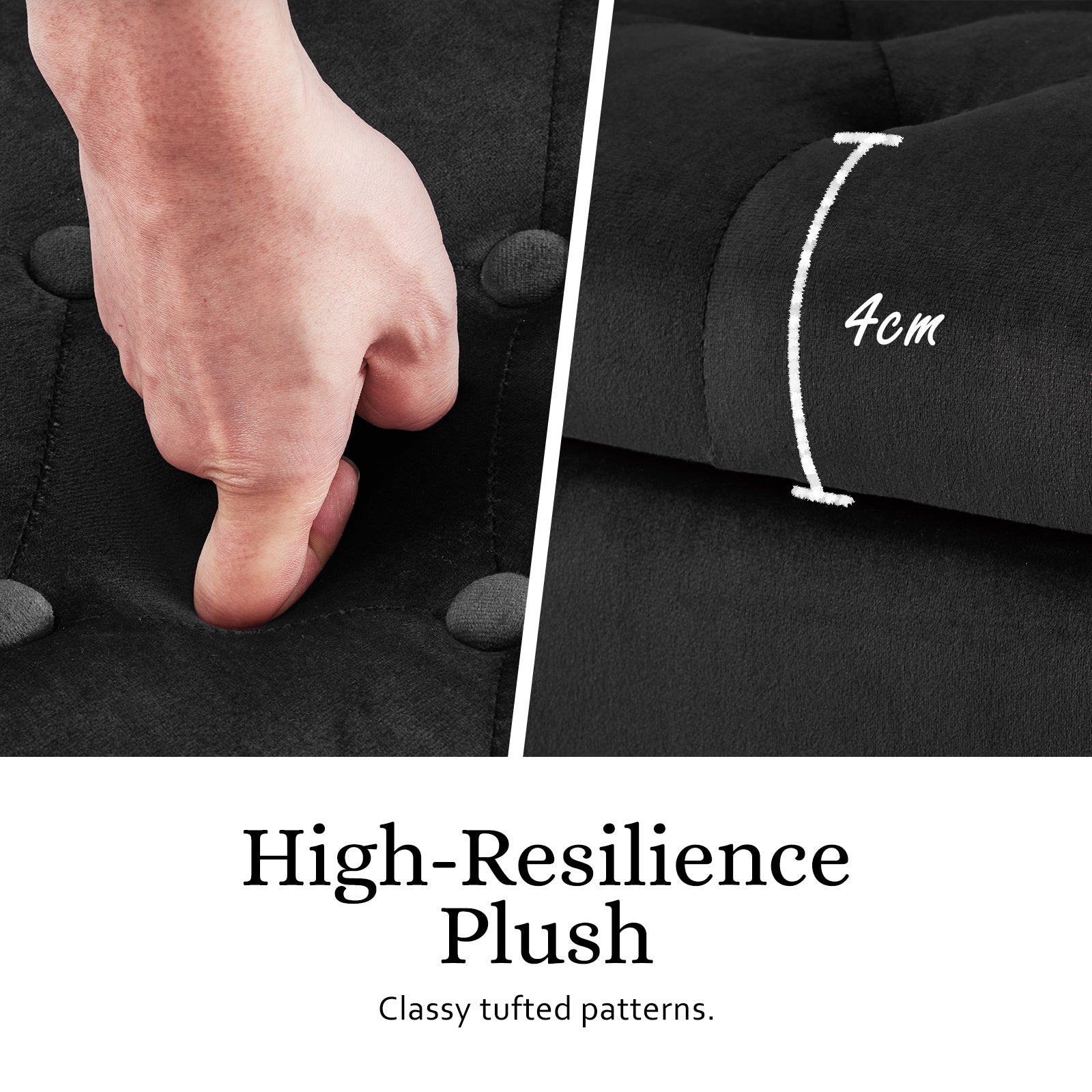 Storage Ottoman Stool Arm Bench Seat 132cm Velvet BLACK - VogueDecor.au