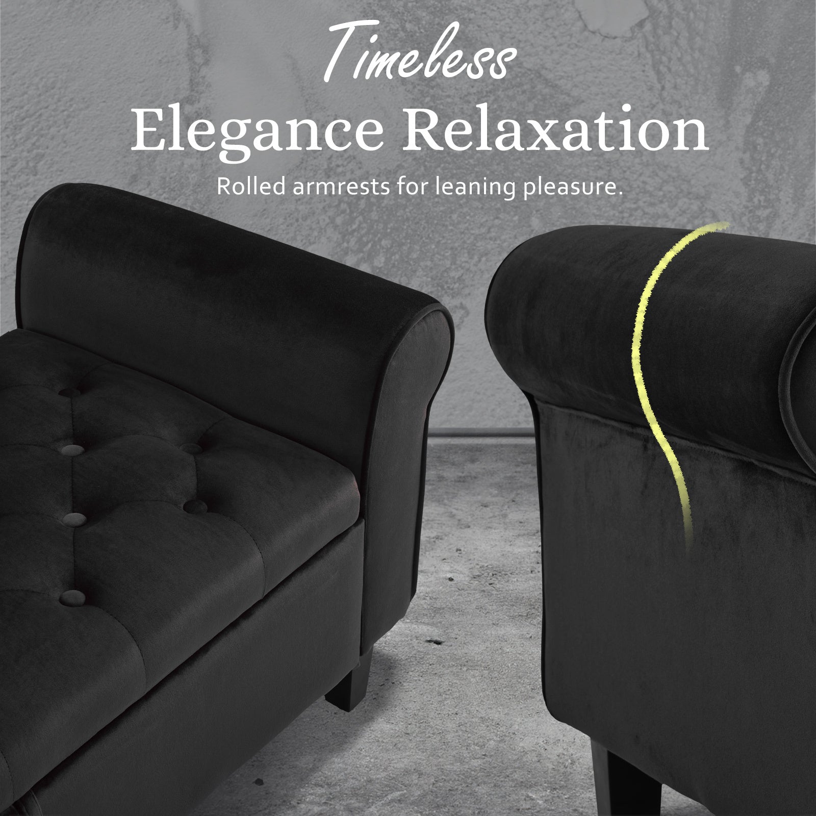 Storage Ottoman Stool Arm Bench Seat 132cm Velvet BLACK - VogueDecor.au