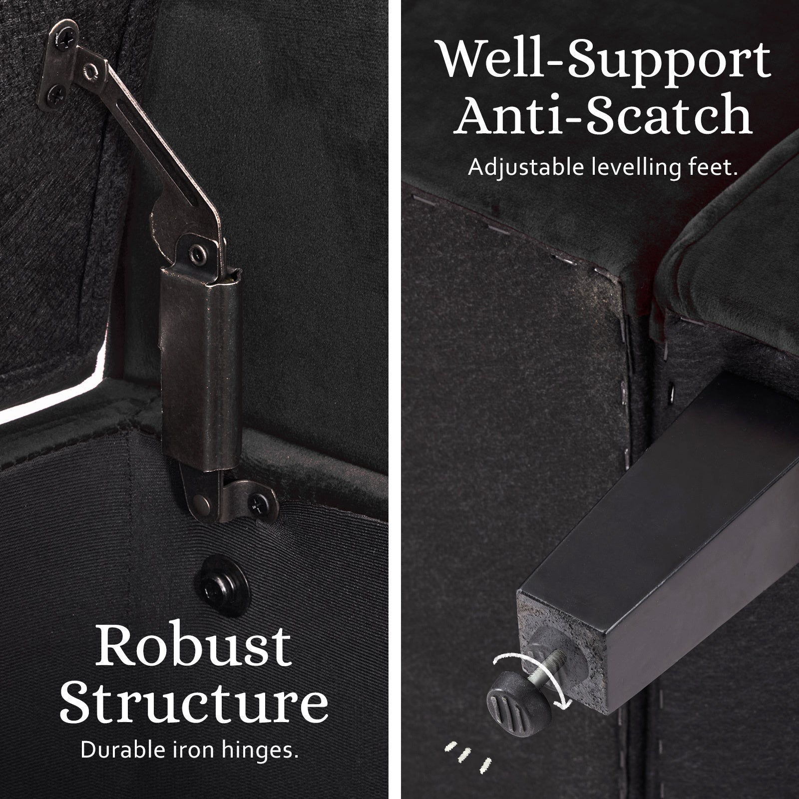 Storage Ottoman Stool Arm Bench Seat 132cm Velvet BLACK - VogueDecor.au