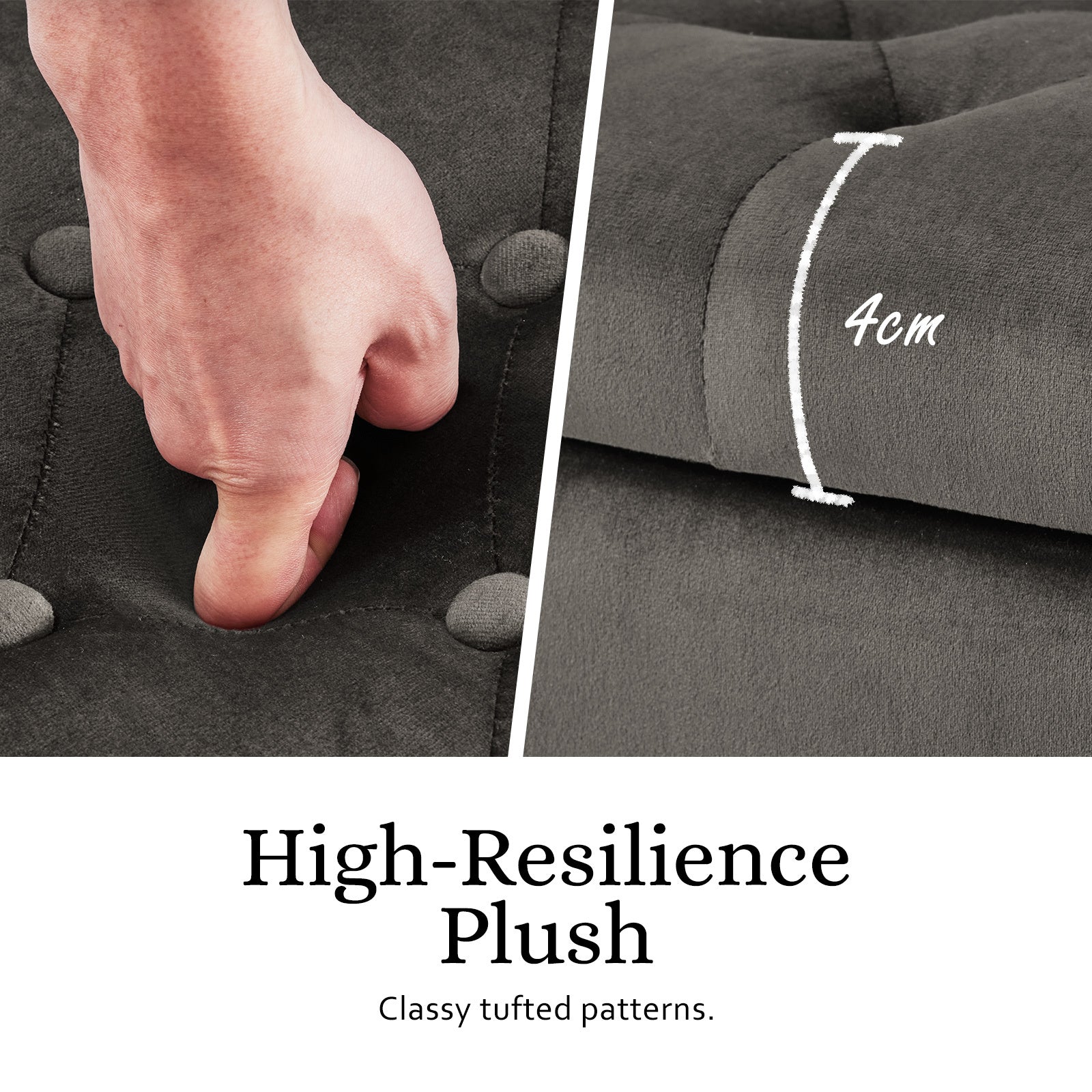 Storage Ottoman Stool Arm Bench Seat 132cm Velvet GREY - VogueDecor.au