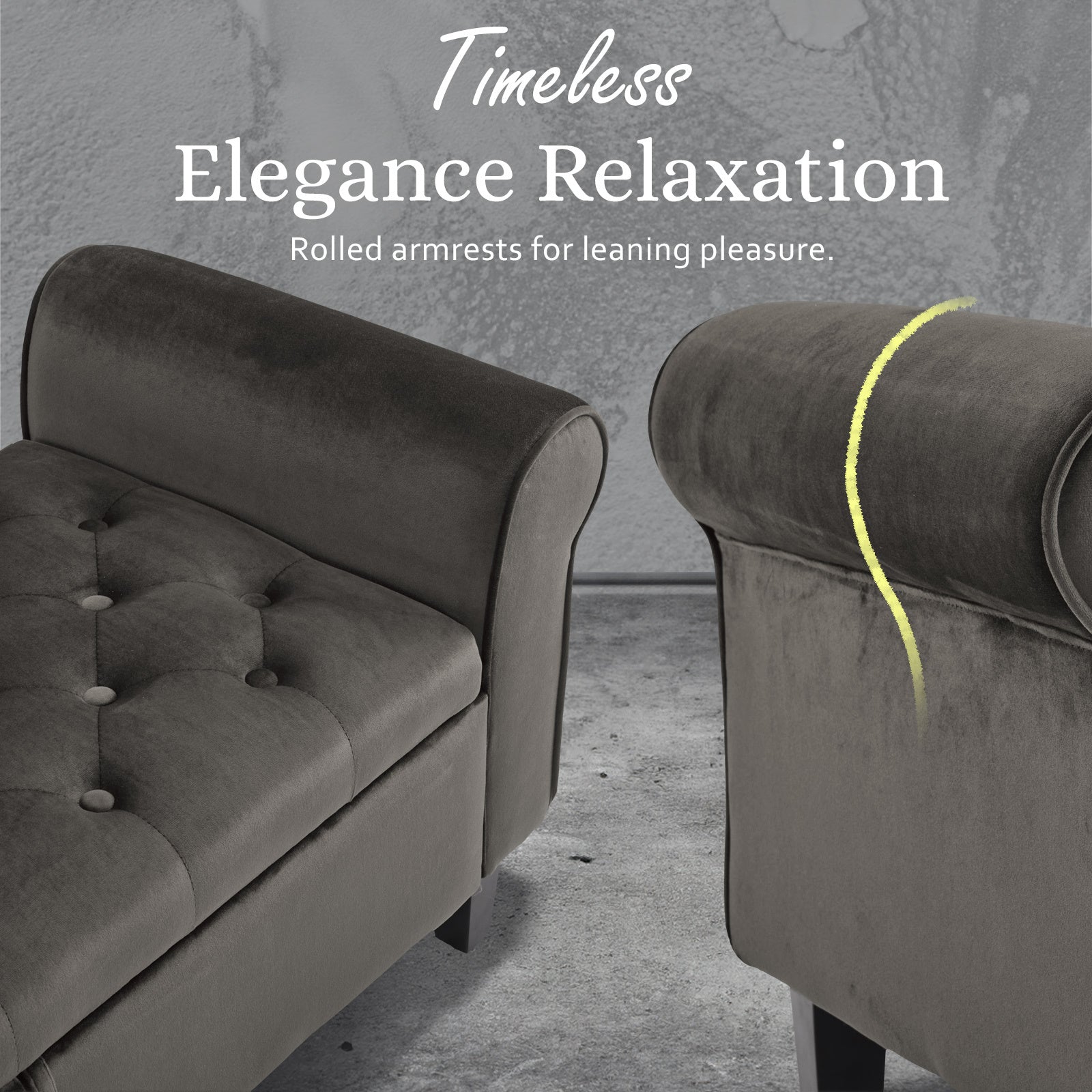 Storage Ottoman Stool Arm Bench Seat 132cm Velvet GREY - VogueDecor.au