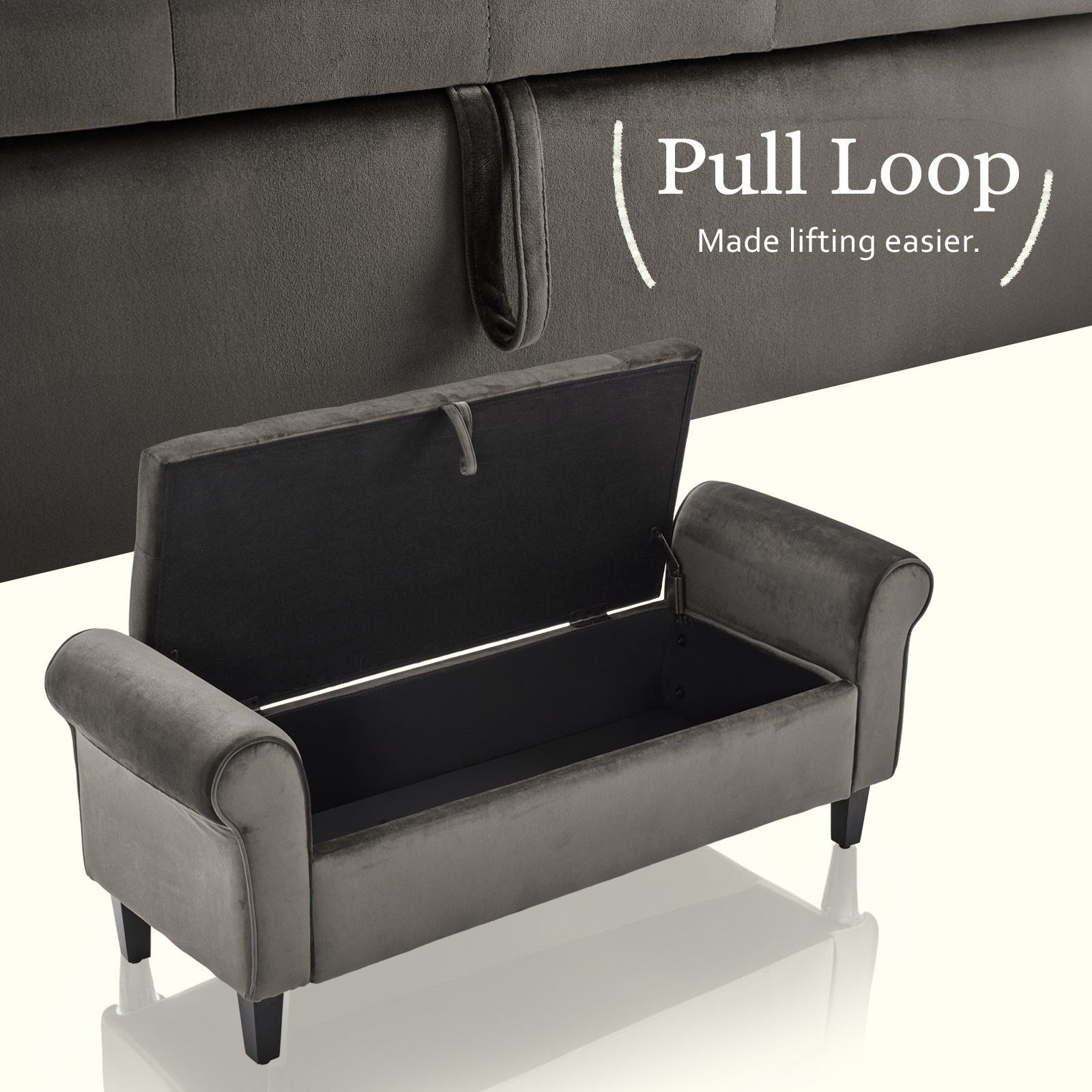 Storage Ottoman Stool Arm Bench Seat 132cm Velvet GREY - VogueDecor.au
