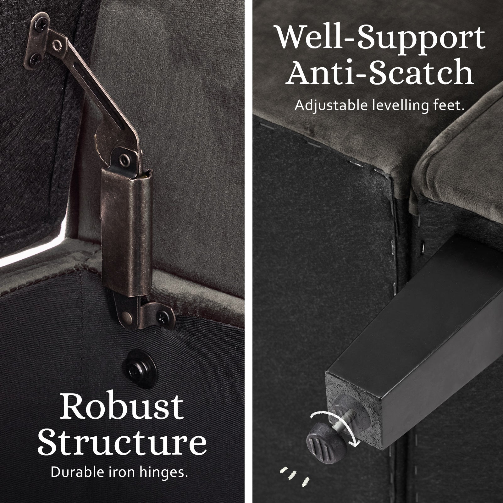 Storage Ottoman Stool Arm Bench Seat 132cm Velvet GREY - VogueDecor.au