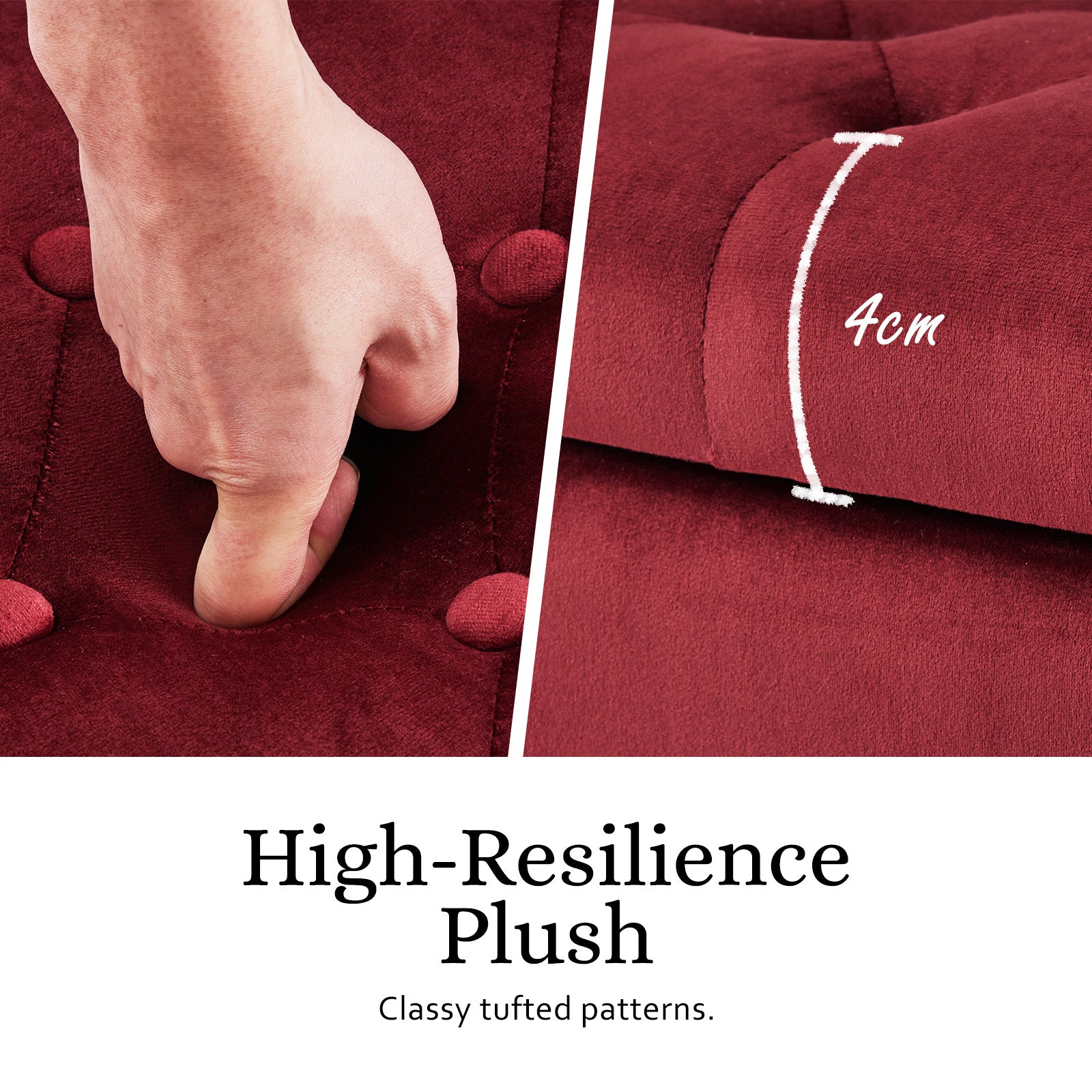 Storage Ottoman Stool Arm Bench Seat 132cm Velvet RED - VogueDecor.au