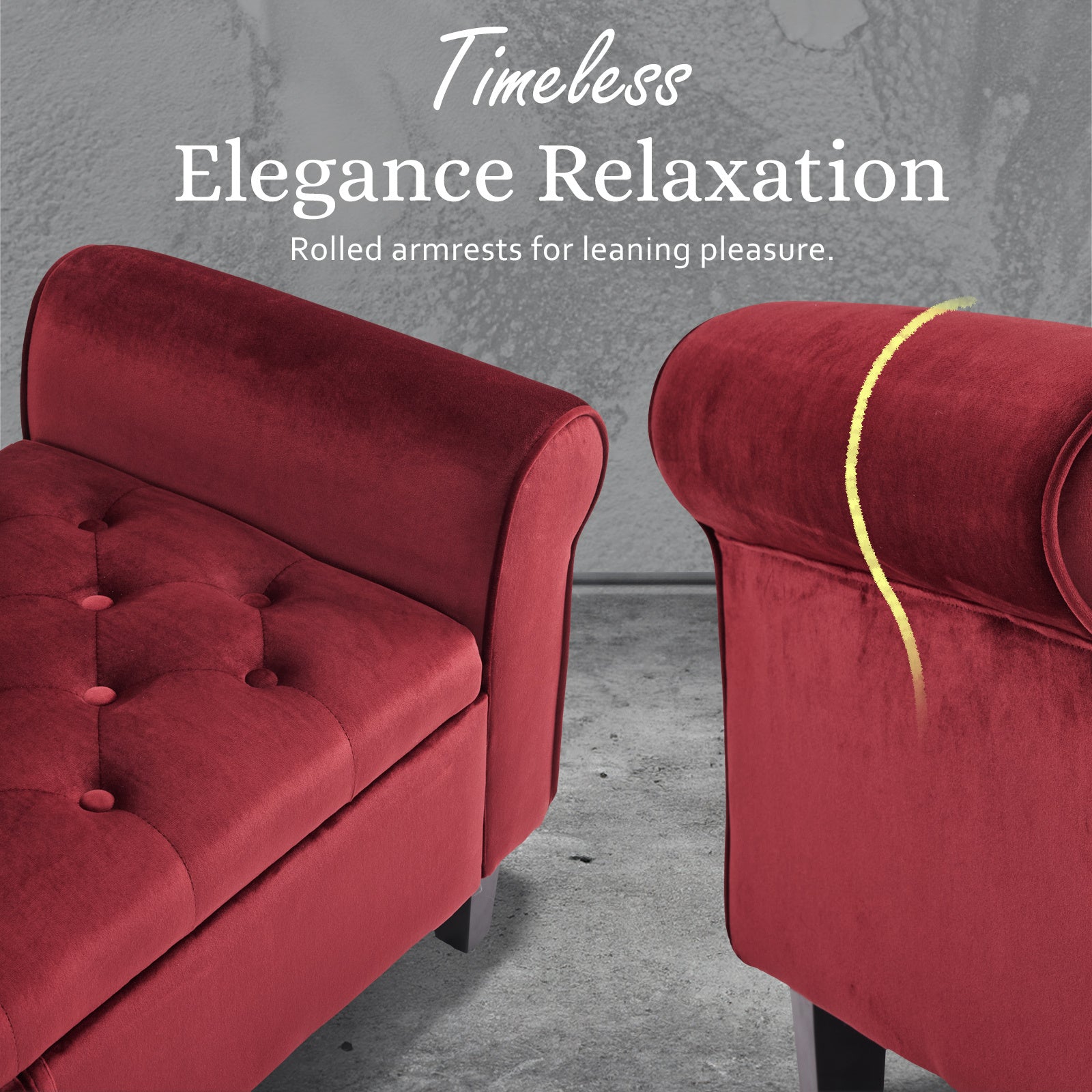 Storage Ottoman Stool Arm Bench Seat 132cm Velvet RED - VogueDecor.au