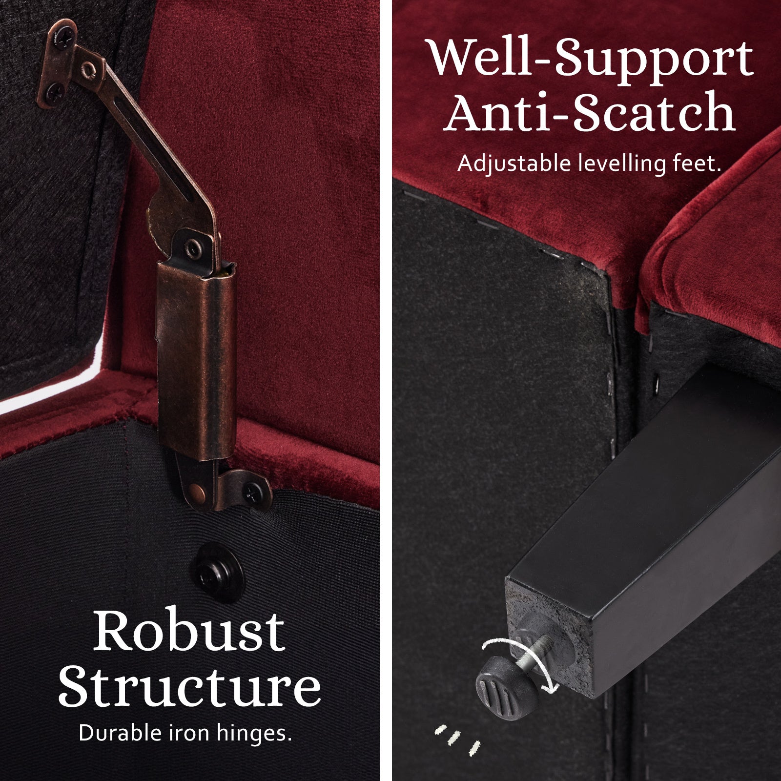 Storage Ottoman Stool Arm Bench Seat 132cm Velvet RED - VogueDecor.au