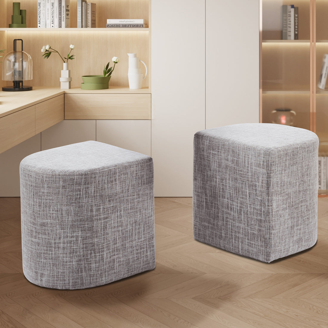 Ottoman Stool Linen Fabric Footstool Foot Rest Pouffe Pouf Seat - Dark Grey